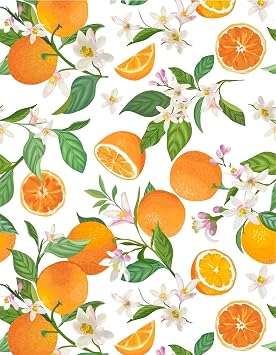 Floral Peel and Stick Wallpaper Oranges Blossoms Citrus Print Self Adhesive Wallpaper Removable Contact Paper for Living Room Cabinet DIY Decor 17.7in x 9.8ft