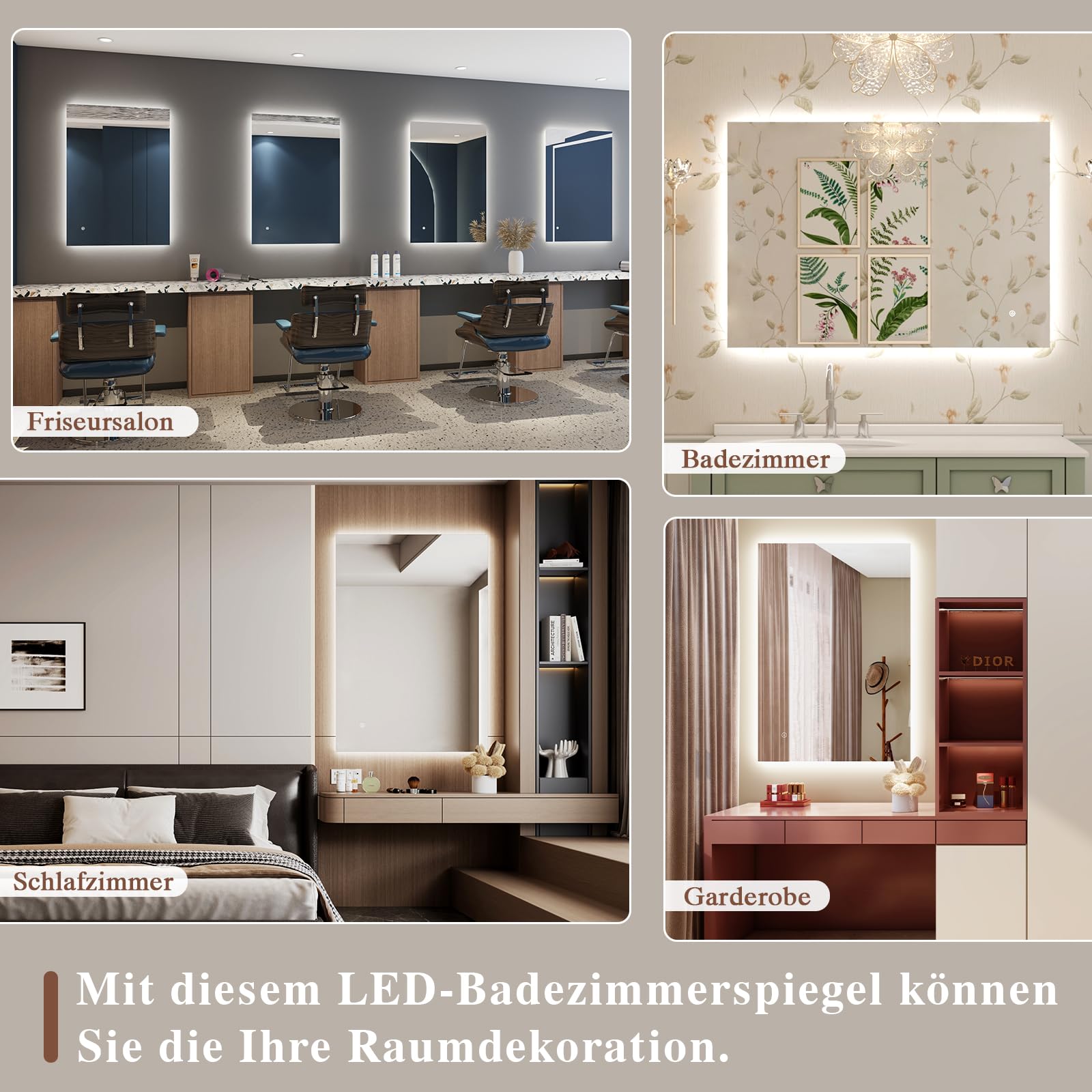 Badspiegel-mit-Beleuchtung 40x60cm - Badezimmerspiegel LED Badezimmer Spiegel mit Beleuchtung, Touch-Schalter, Dimmbar, 3 Lichtfarben, Wandspiegel Led-Spiegel-Bad Horizontal/Vertikal