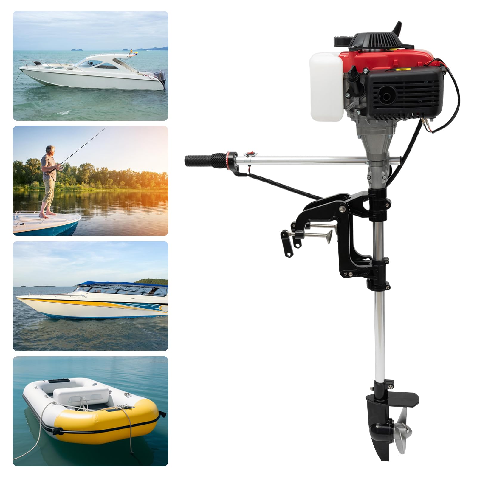 Outboard Motor Boat Engine, 4 Stroke 1.6KW 4HP 144F Outboard Fishing Boat Motor Engine With Air Cooling for Inflatable Boat Kayak Canoe Sailboat