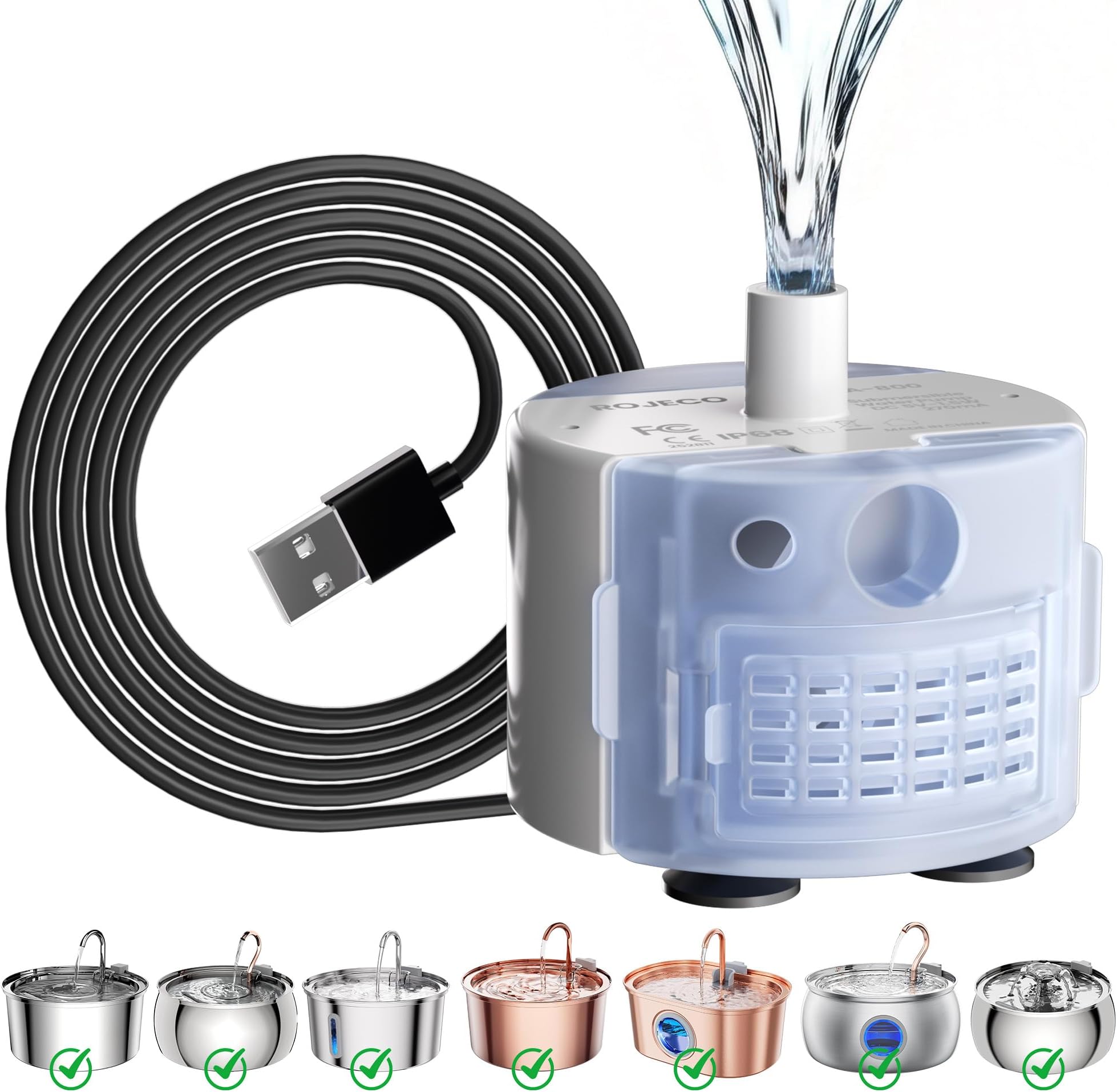 Tomxcute Replacement Pump for Cat Water Dispenser, Compatible 108oz/3.2L and 135oz/4.0L Automatic Stainless Steel Pet Fountain, Super Quiet Dog Fountain Water Pump - White