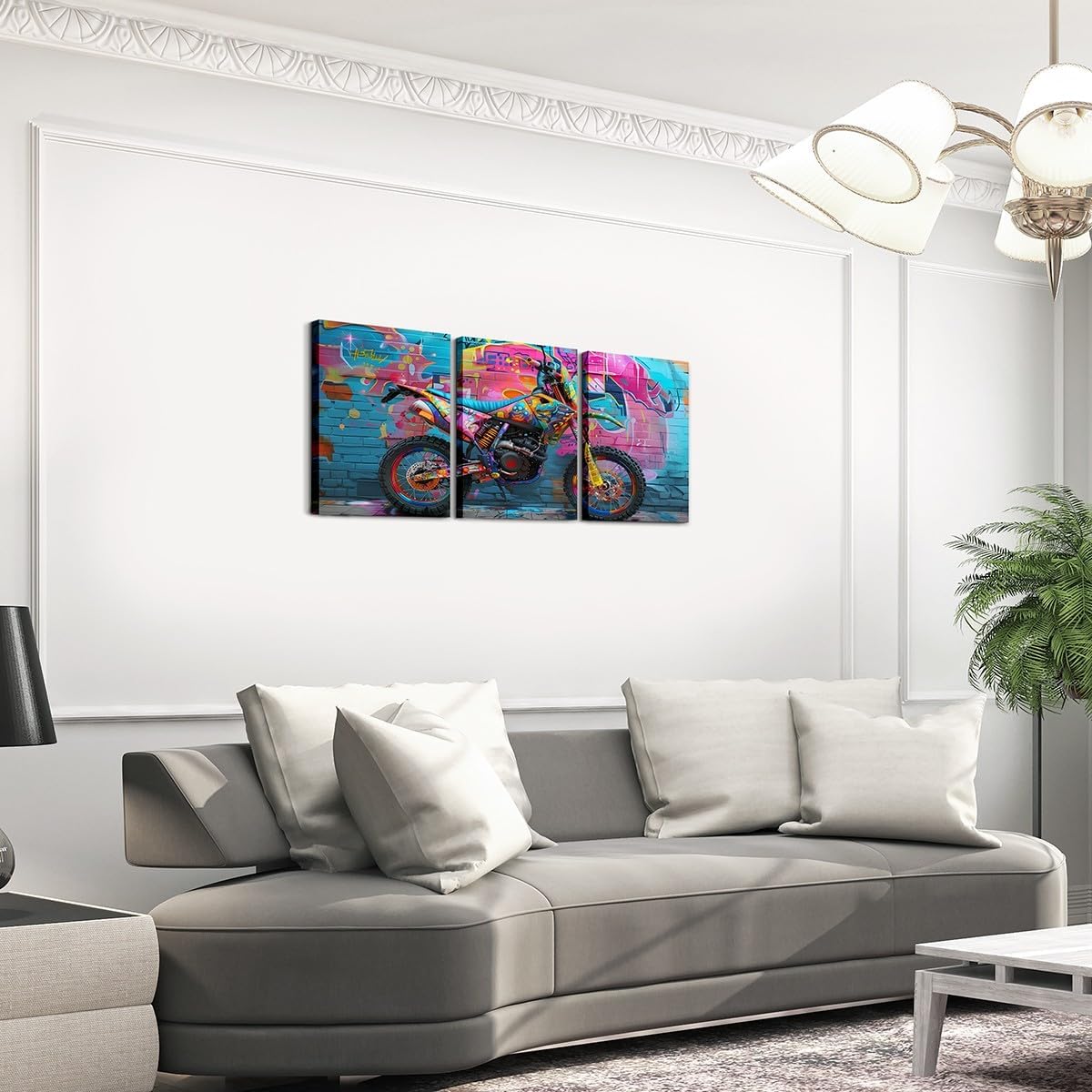Feelyou 3pcs Kids Graffiti Dirt Bike Wall Paintings Motorcycle Canvas Wall Art for Living Room Bedroom Boys Girls Motocross Posters Pictures Bathroom Wall Decor Extreme Sport Artwork
