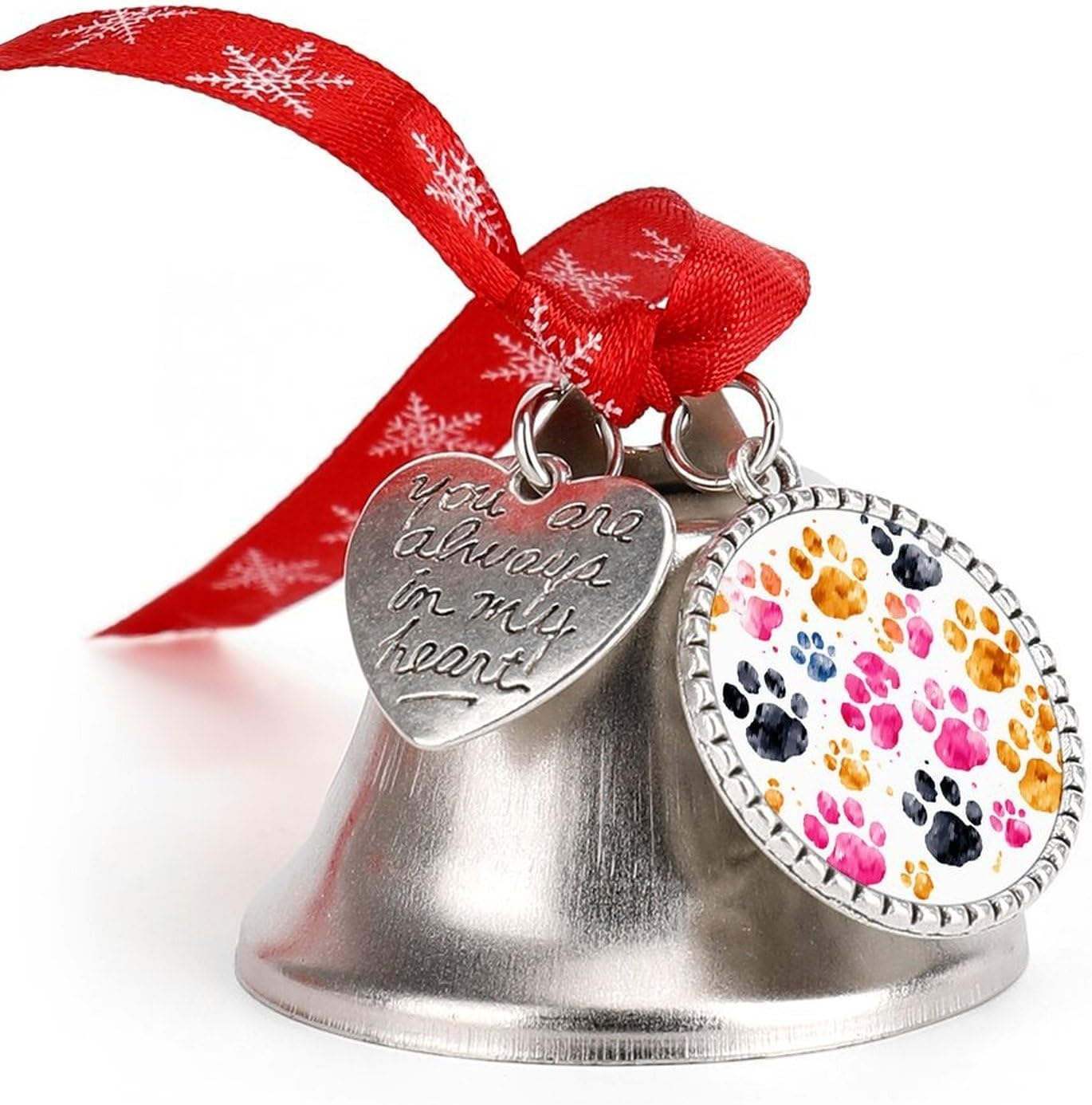 Colorful Dog Paws Bell Ornament Red Ribbon for Christmas Tree Holiday Decoration Personality Believe Bell Ornaments Sleigh Bells for Winter New Year Party Supplies