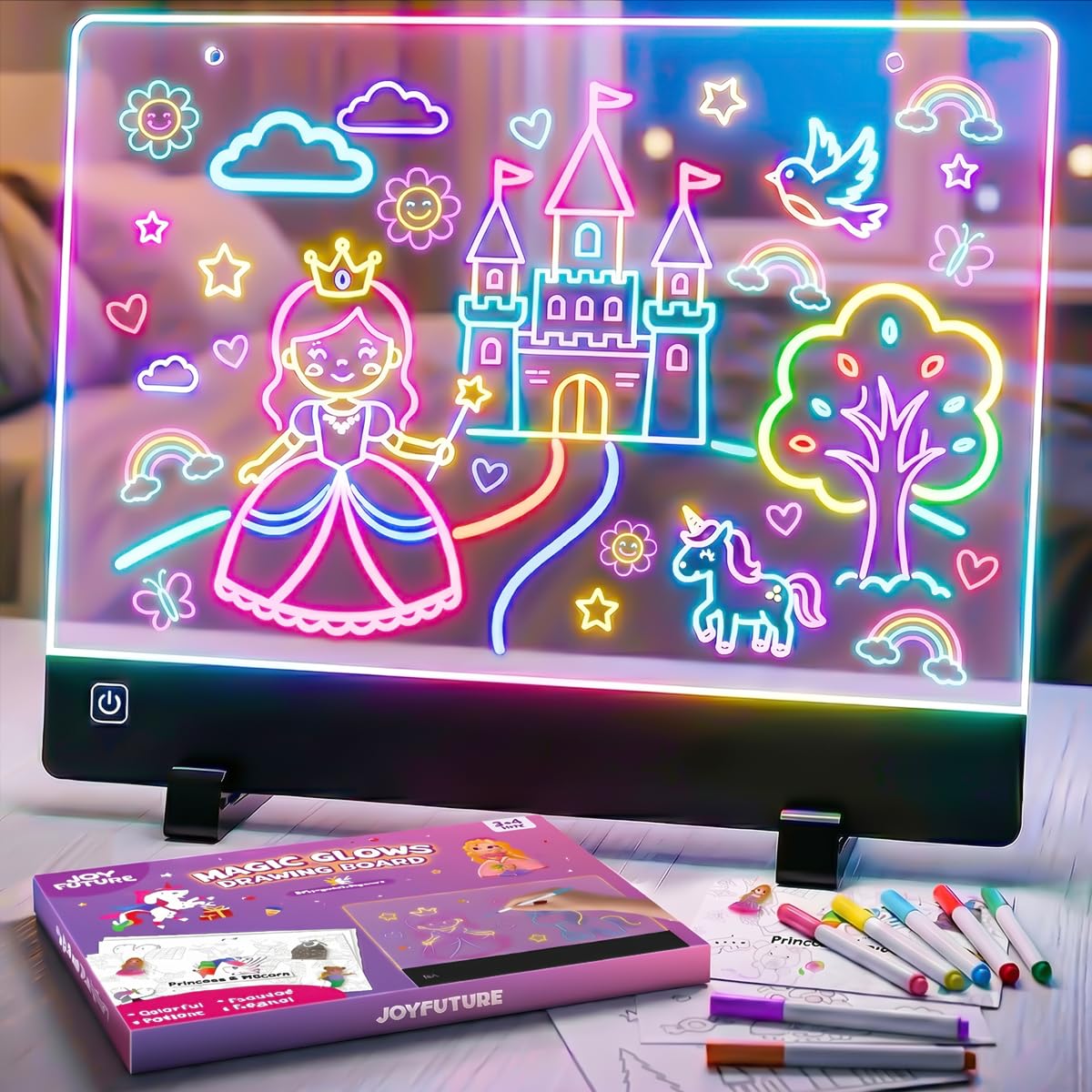 Princess LED Drawing Board for Kids, 4 Modes 4 Brightness Levels - 7 Pens, 10 Tracing Sheets - USB Rechargeable - Educational Toy to Boost Imagination for 3-8 Girls - Best Gift for Girls