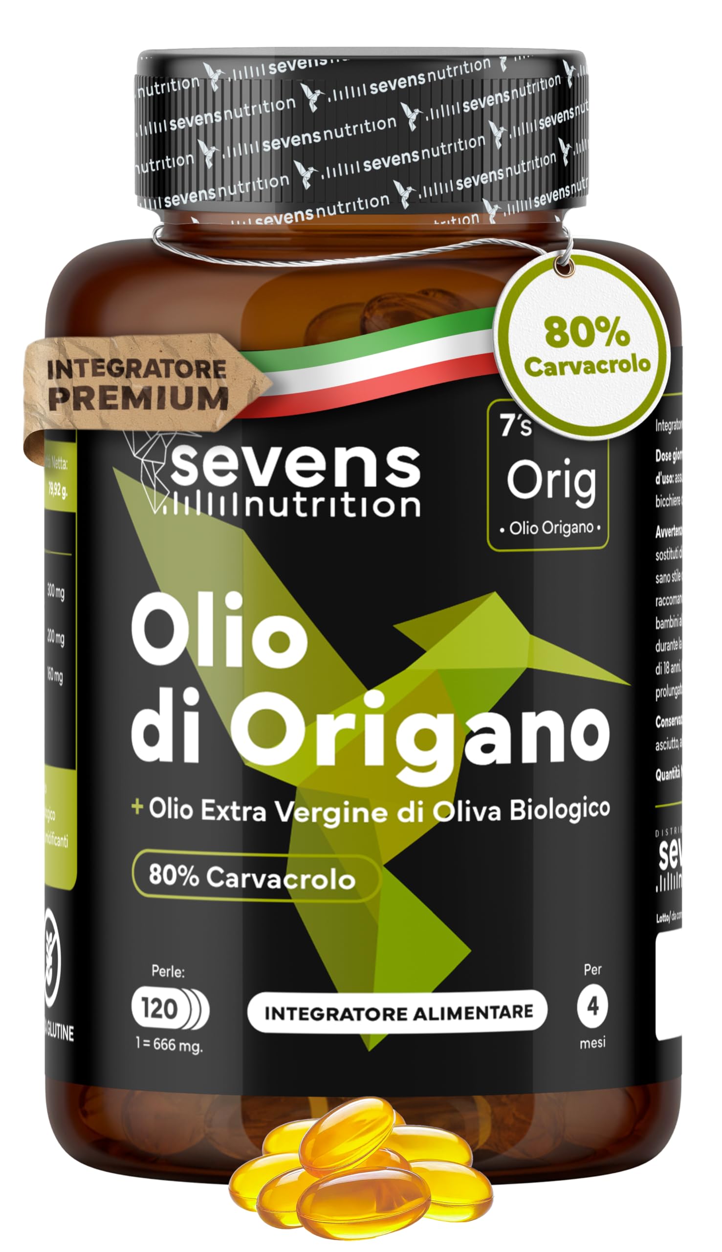 Olio di Origano Capsule - 160 mg Carvacrolo - 120 Capsule di Olio di Origano Puro - Con Olio Extravergine di Oliva Biologico per un Migliore Assorbimento - Softgel - Supporto del Sistema Immunitario