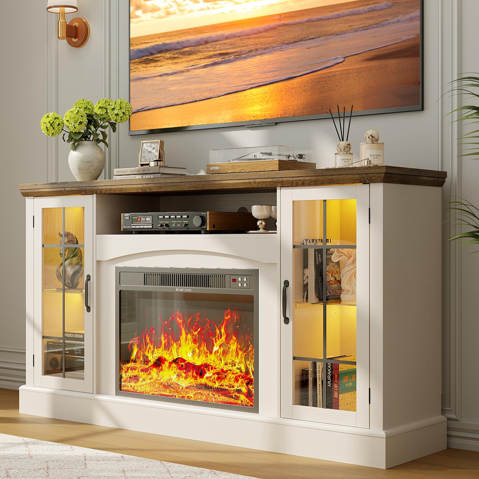 Photo 1 of OneBlis 58" Farmhouse Fireplace TV Stand with Removable Electric Fireplace