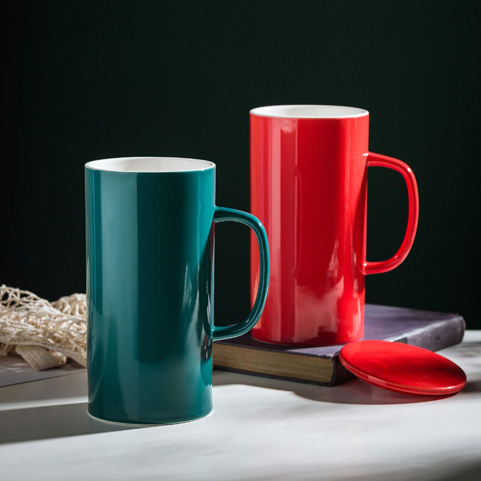 Kubek do kawy Kubek o dużej pojemności Kubek na wodę Czysty kolor Kubek ceramiczny Super duża pojemność 1000 ml Kubek dla ojca i mężczyzny Kubek do wina Kubek do herbaty (kolor: Rosso)