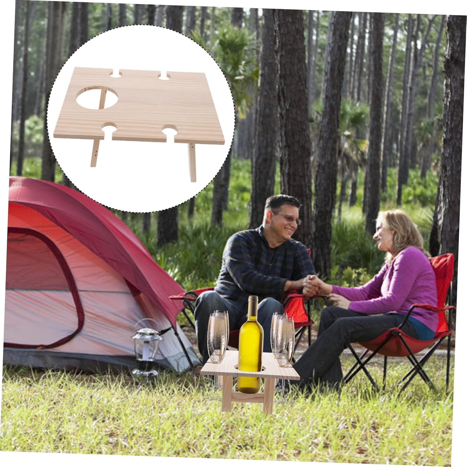 Wooden Foldable Wine Table Portable Picnic Table for Outdoor Parties Camping Festivals Convenient Travel Accessory for Wine