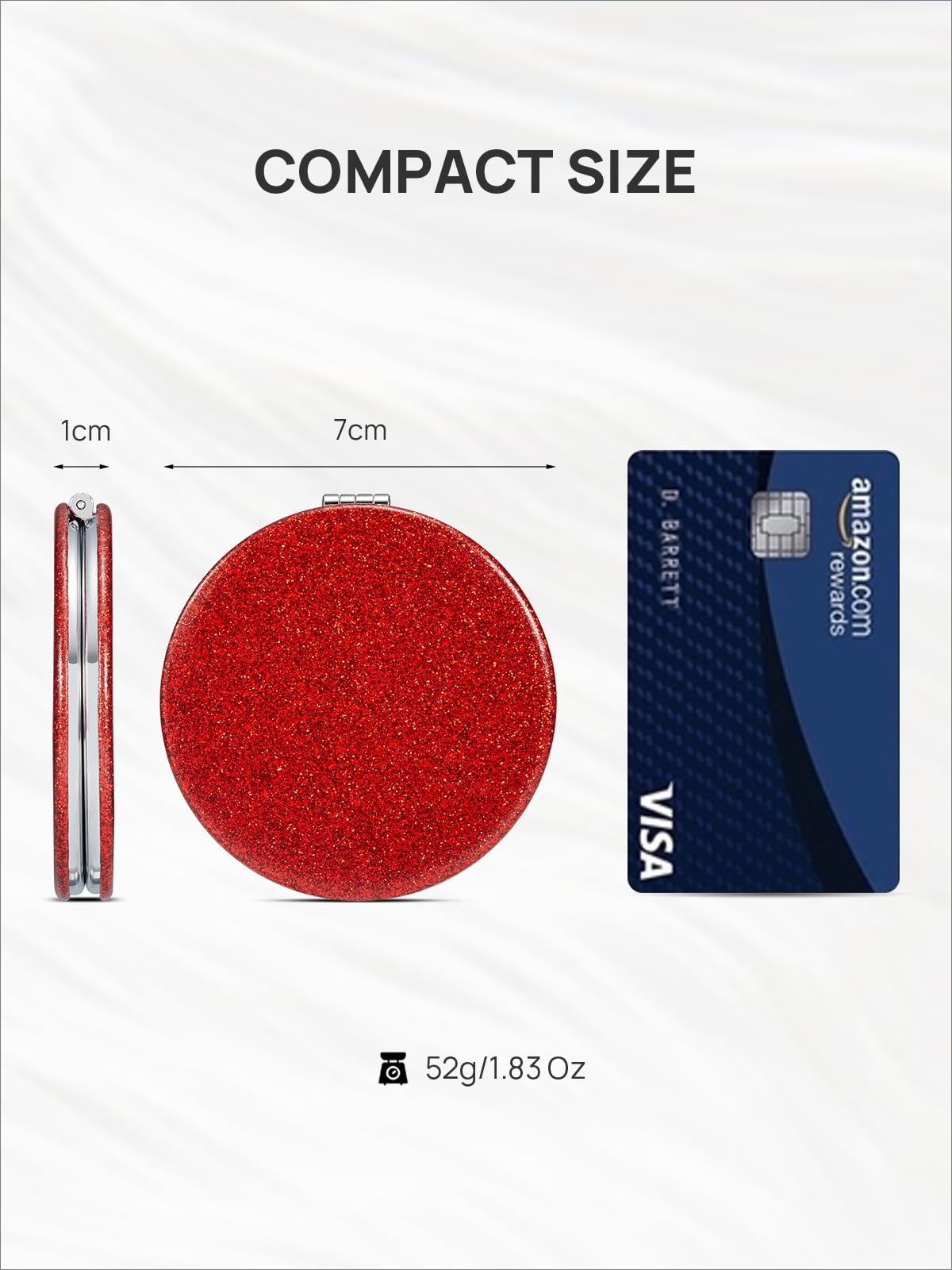 OMIRO Compact Mirror with 1x/10x Magnification, Round with PU Leather, Ultra-Portable for Purses and Travel (Glitter Red) - Image 3