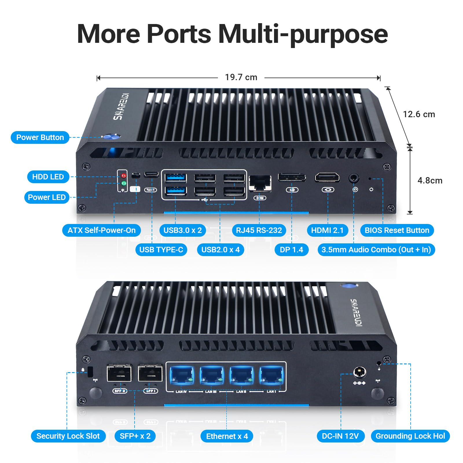 Firewall Mini PC Intel N150 Routeur 2X SFP+ 4X Intel i226 LAN Ethernet, passerelle réseau souple AES NI/HD/COM 8G DDR4 128G SSD M.2 NVME (Intel N150 sans ventilateur)
