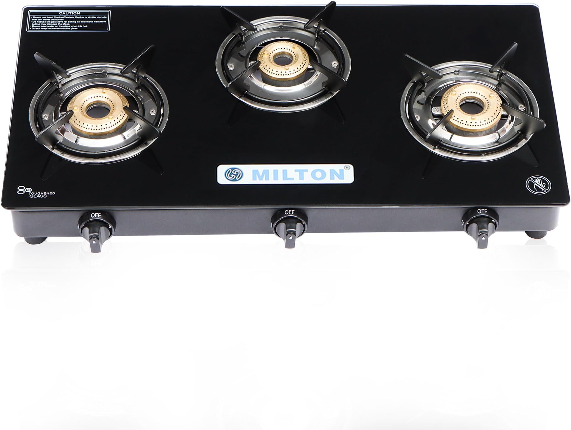 Butterfly Smart Glass 3 Burner Gas Stove, Black, Manual Ignition