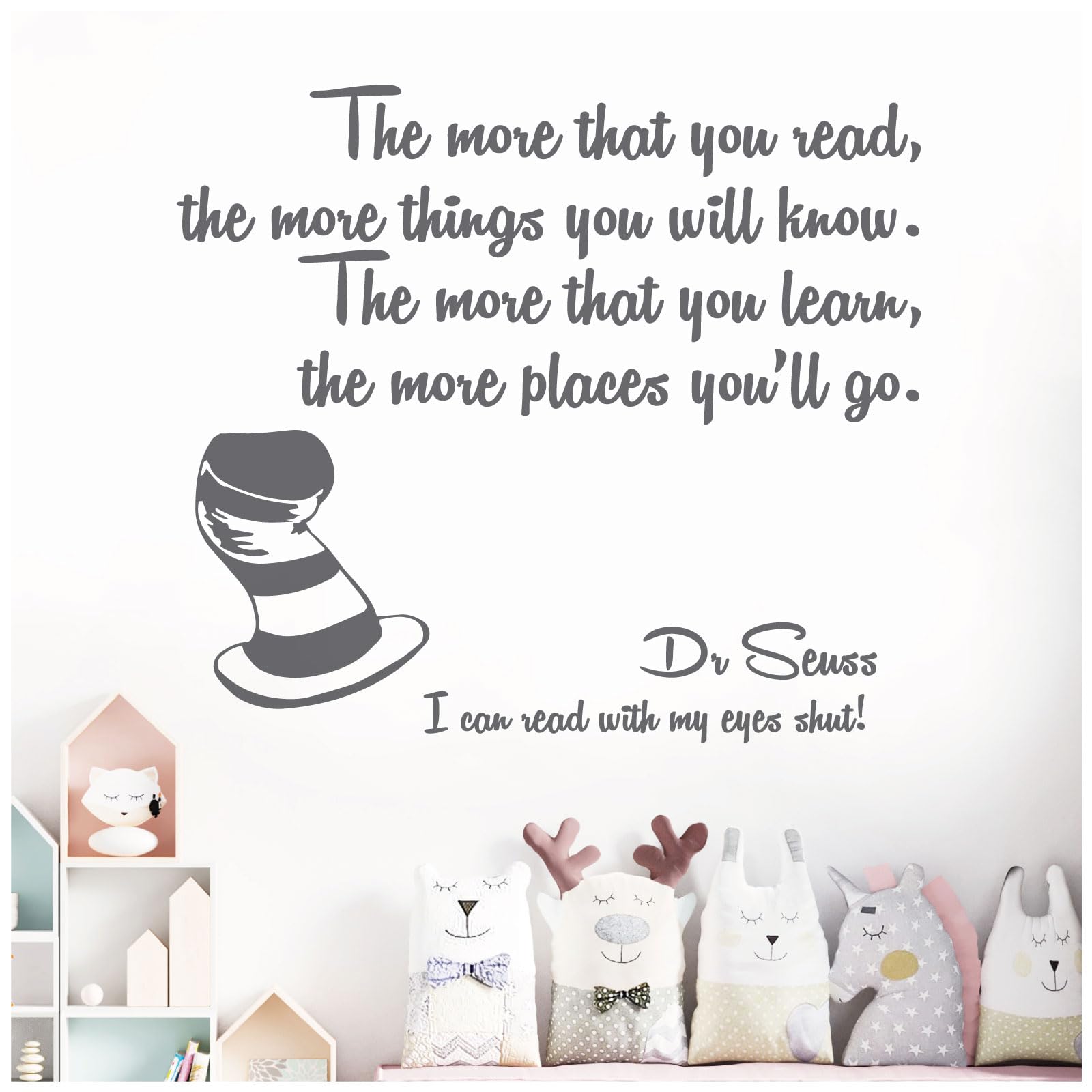 The More that You Read, the More Things You Will Know - Dr Seuss Book Quote Decal Wall Sticker [Large] [Dark Grey]