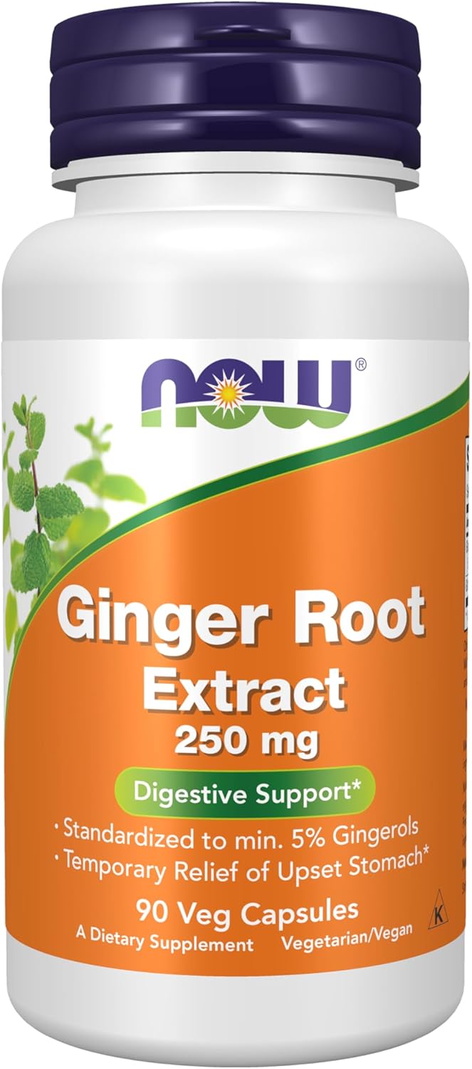 NOW Foods Ginger Root Extract 250 mg - 5% Gingerols for Upset Stomach Relief & Digestive Support, 90 Veg Capsules
