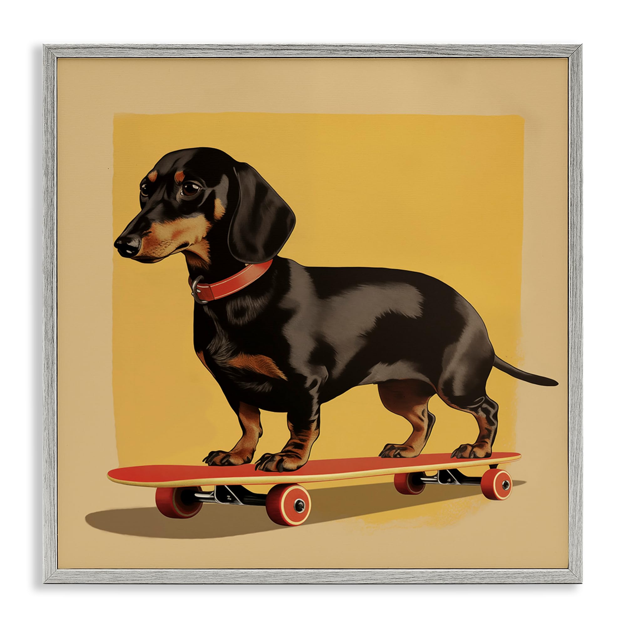 Stupell Industries Farmhouse Gray (Textured) 'Dachshund On Red Skateboard', Framed Giclee Art, Gray, 17 X 17 Inches, Easy To Hang And Sturdy, Made In Usa, By Andreas Magnusson