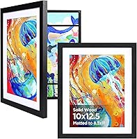 KINLINK 10x12.5 Kids Art Frames Set of 2 Black Solid Wood - Changeable Front Opening Holds 150 Pictures with Mat Wall Display
