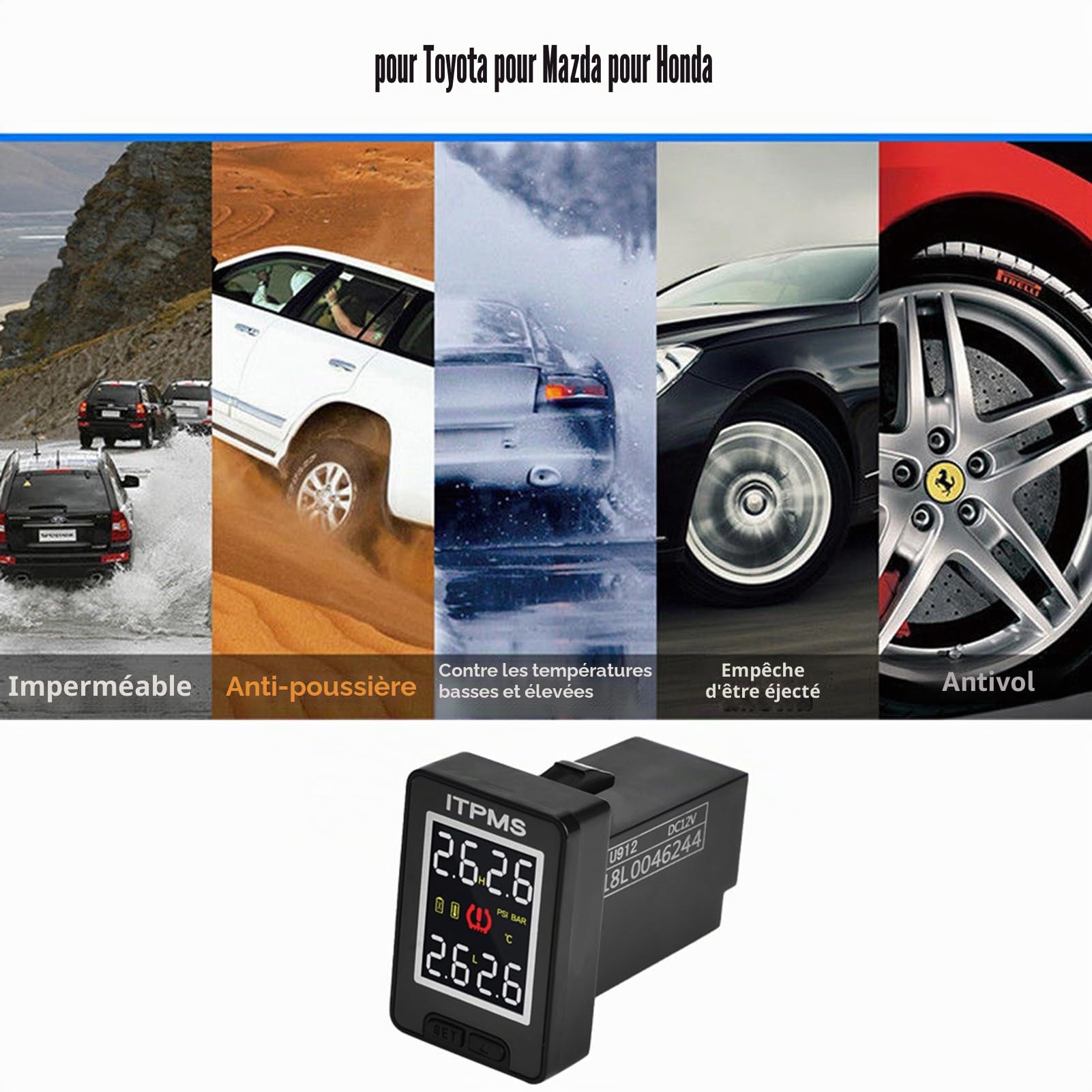 Capteur de pression des pneus, Kit système de surveillance de la pression des pneus de voiture TPMS avec 4 capteurs internes