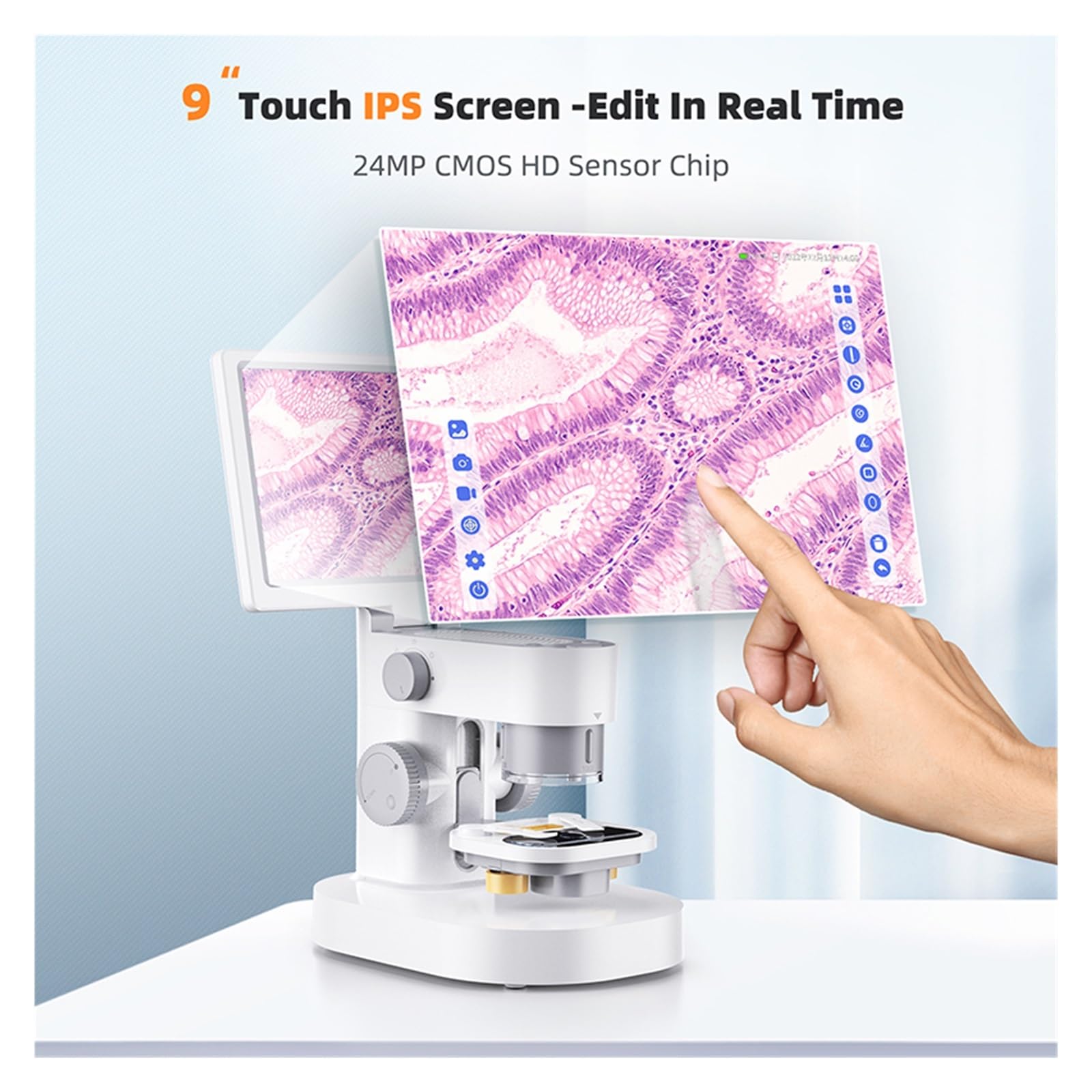 Microscopio, Microscopio Biológico De 9 "Pantalla IPS 1200X 24MP Cámara Vídeo Estéreo Digital con Monitores LCD Táctiles
