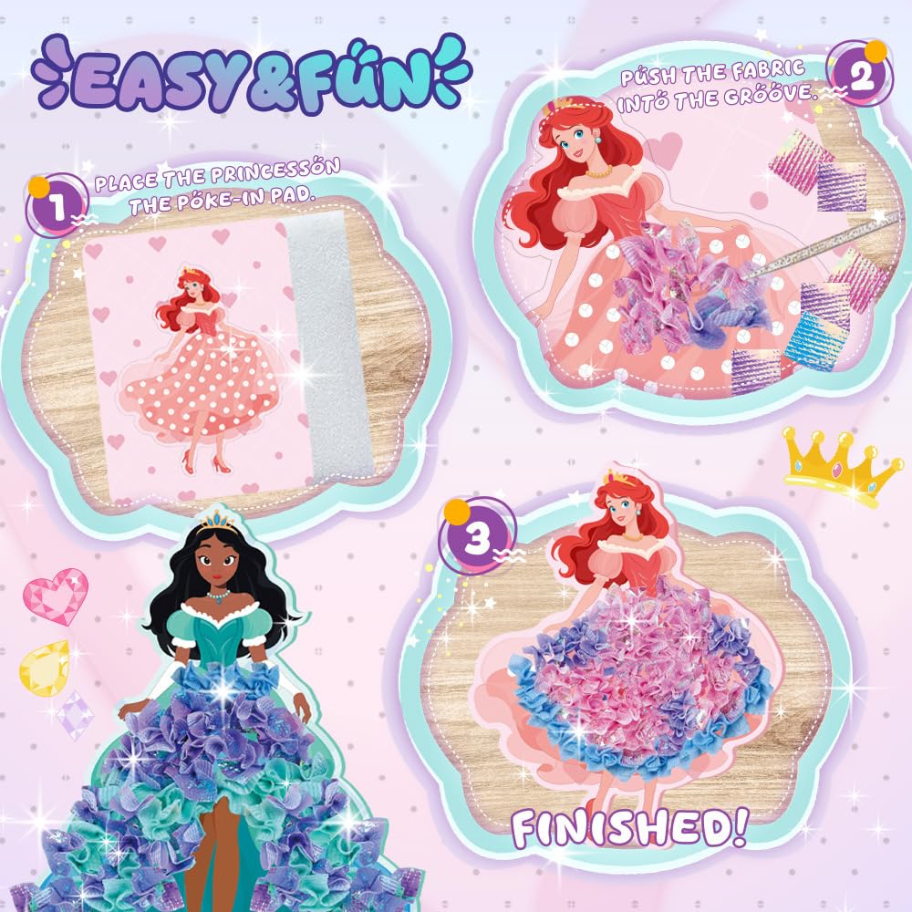 XongSyue Poke Art Kit Princesse – Bricolage 8 Princesses, 800 Pièces De Tissu, Socles Et Fonds, Activité Créative Sans Colle, Pour Filles 4 à 12 Ans