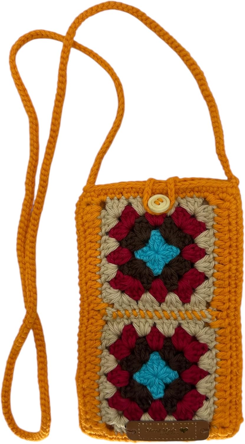 Handmade Women's Phone Bags, Woman's Gift Phone Bag, Crossbody Phone Bags, Cotton and Acrylic Yarn Knitted Colorful Phone Bag