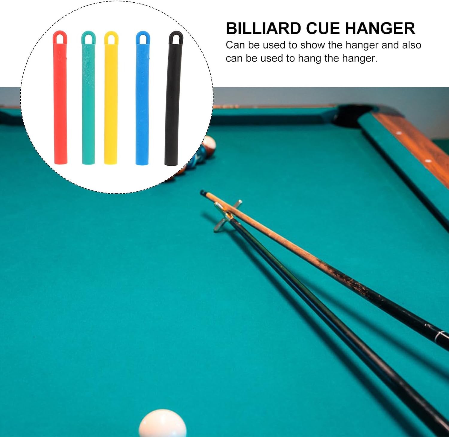 VICASKY 5 Pcs Billiard Cue Rack Wall Mount Pool Cue Holder Pole Tips Sleeve Protector 19cm Long Multi-color Pool Stick Organizer for Snooker and Billiards Game Room