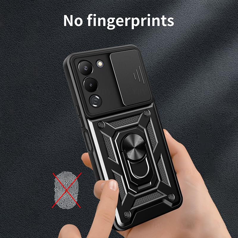 Image of Spazy Case Infinix Note 50s 5G+ Back Cover | Heavy Duty Hybrid Case with 360 Degree Rotating Finger Ring Holder + Slider Shutter Camera Protection Case for Infinix Note 50s 5G+ - Black