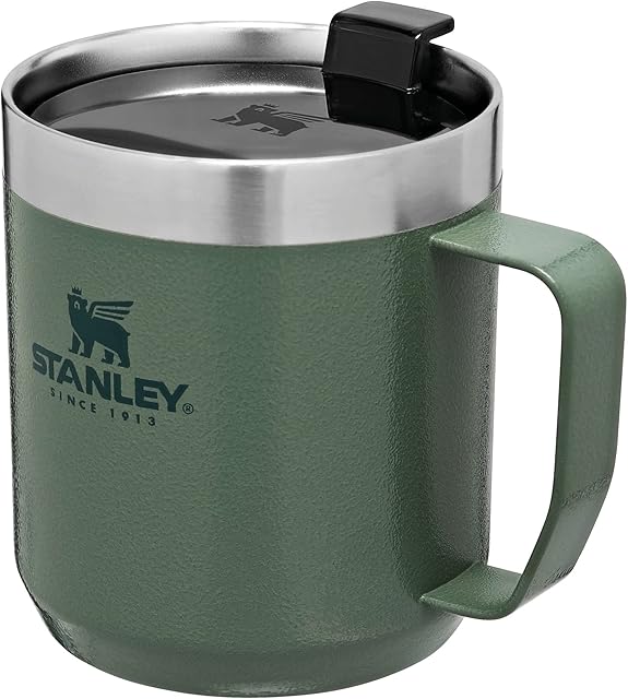 Stanley Classic Legendary Camp Mug 0.35L Hammertone Green Stainless Steel Camping Mug - BPA-Free Thermos Travel Mug for Hot Drinks - Dishwasher Safe - Single Server Brewer Compatible