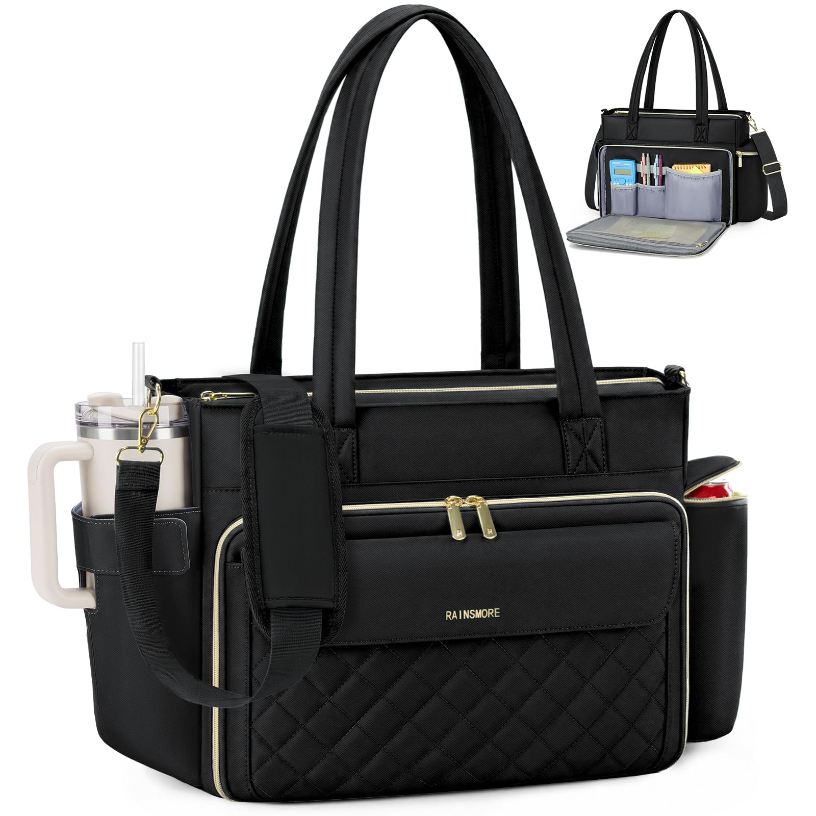 RAINSMORE Sac Ordinateur Femme Sac de Travail 15.6 Pouces, Noir