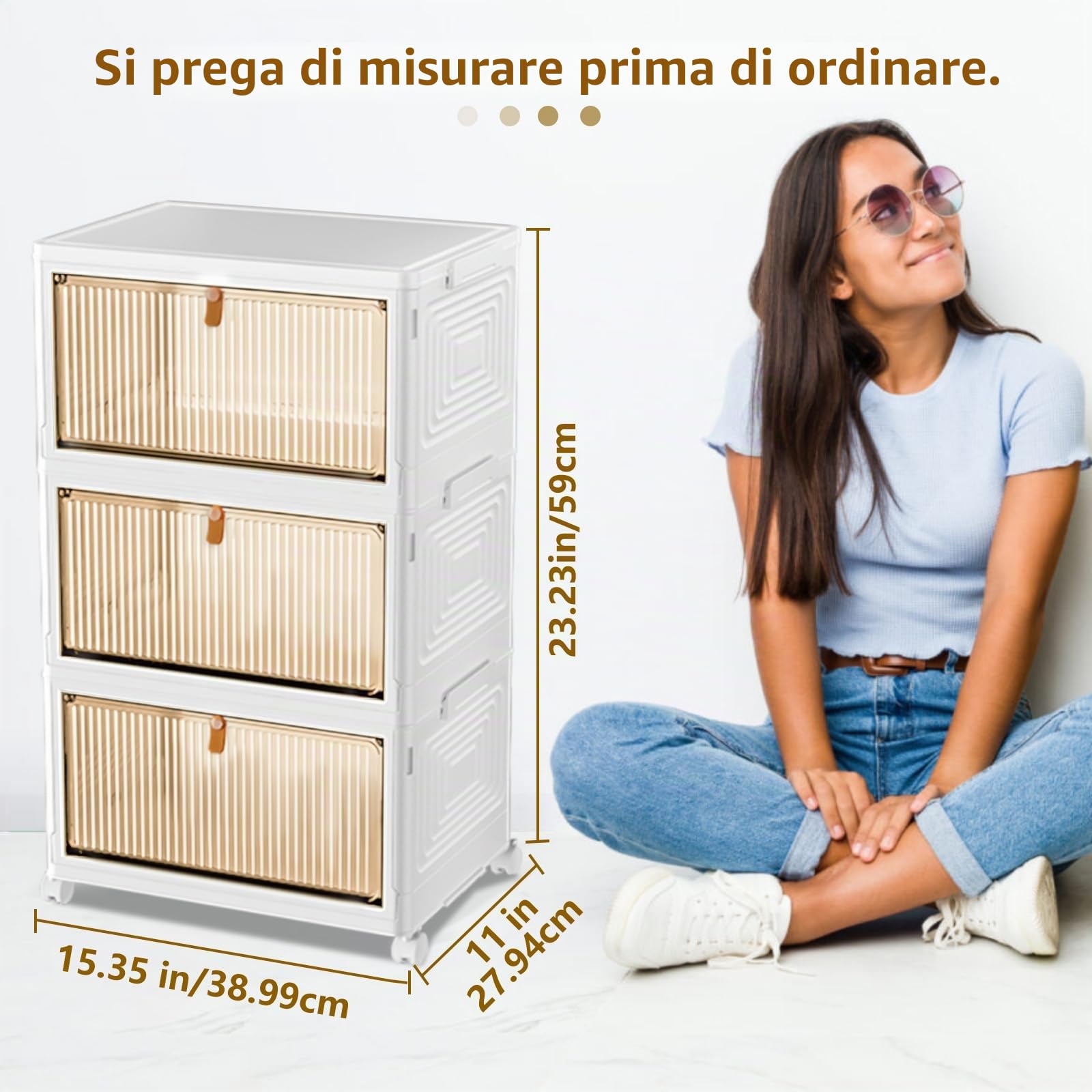 Contenitore portaoggetti in plastica, 3 livelli, 21 L, impilabile, organizer con coperchi, per camera da letto, salotto, cucina, studio e ufficio, scatole pieghevoli portaoggetti