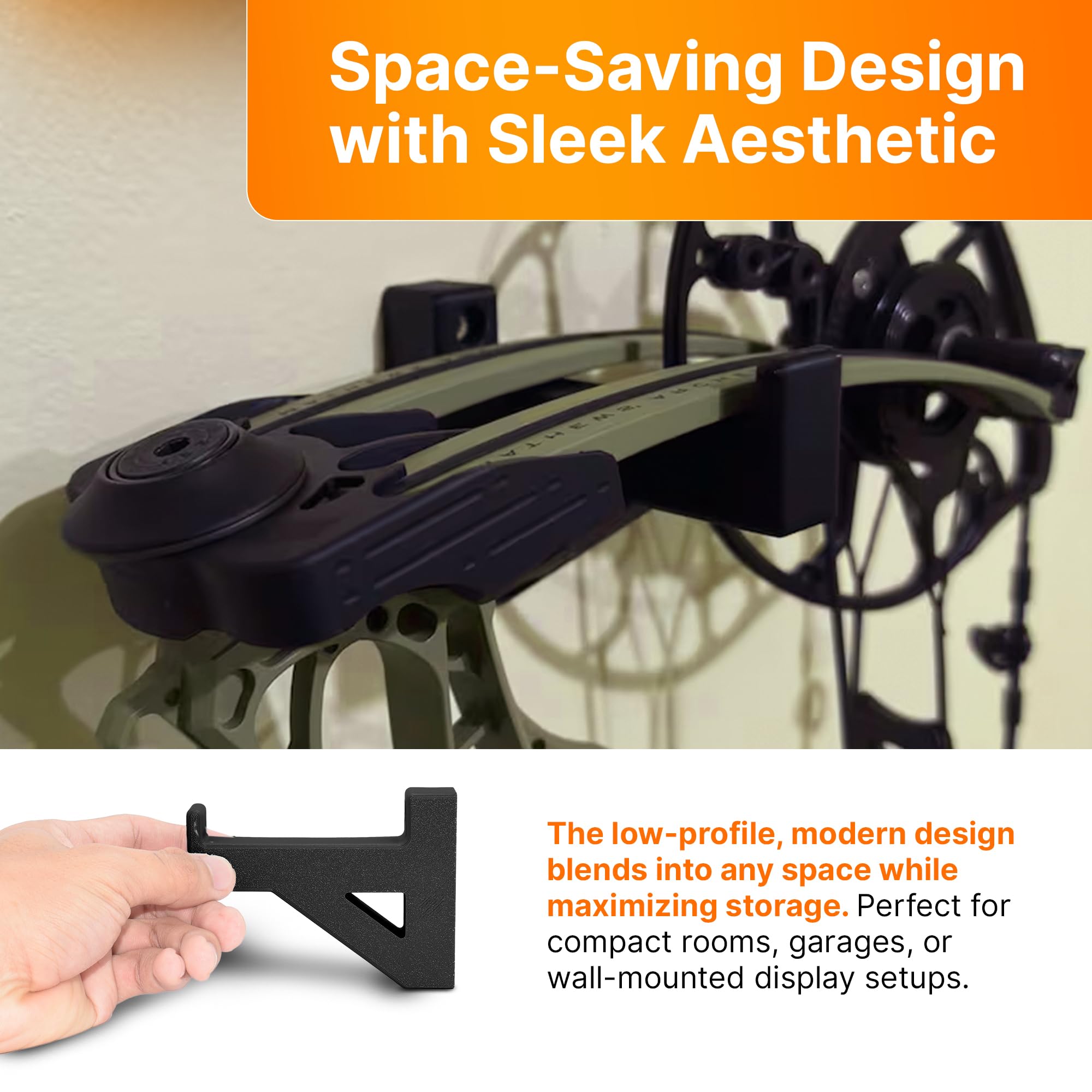 SplashNColor Bow Wall Mount and Organizer - Durable ABS Hanging Mount for Compound Bow and Cross Bow Display and Storage - Bow Holder for Wall - Keep Your Gear Organized and Ready - Black - 1 Pack