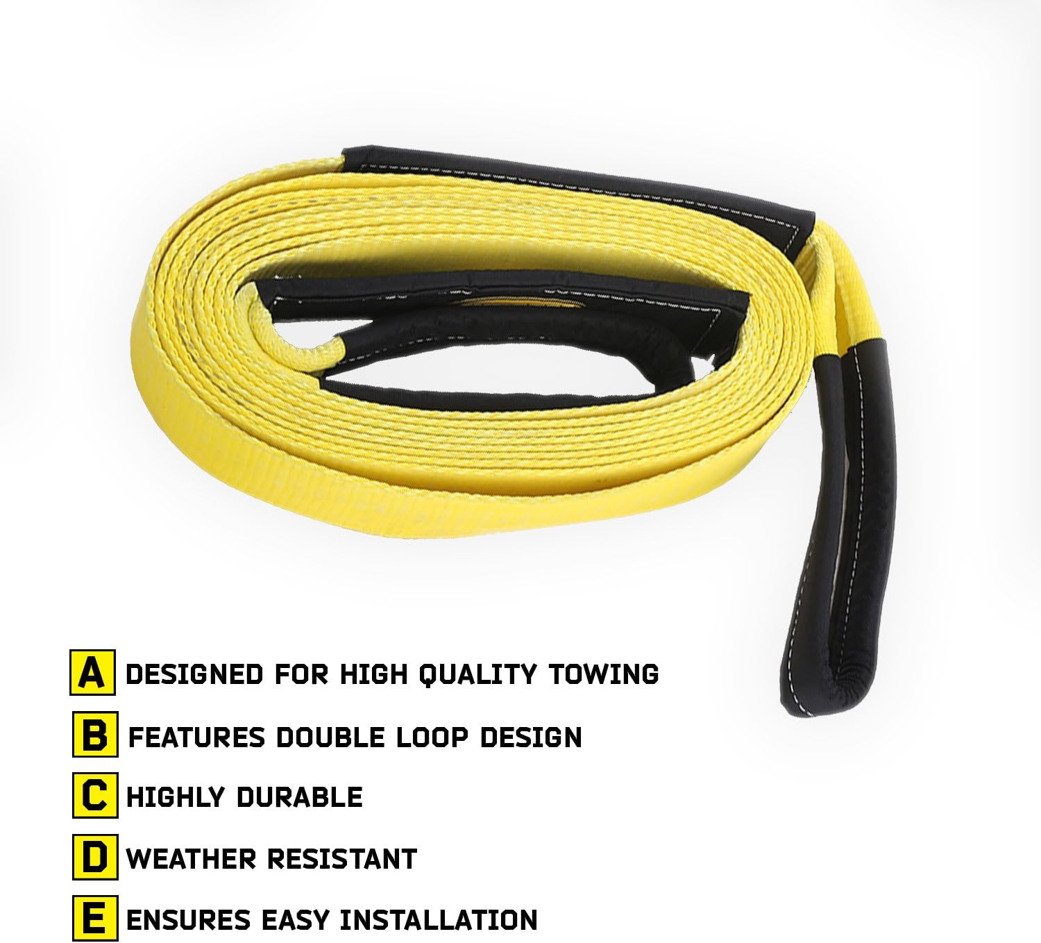 Smittybilt CC220 2" x 20' Recovery Strap - 20,000 lb Capacity , Yellow