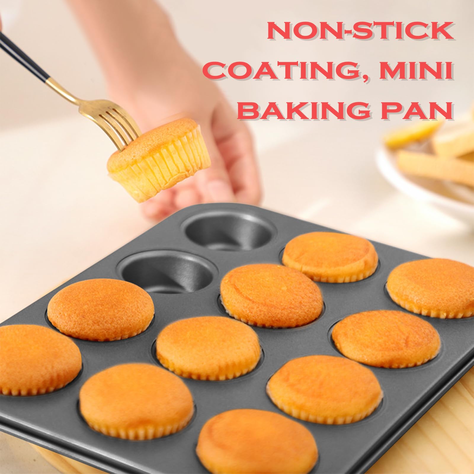 Lot De 2 Moules à Muffins Acier Carbone - 24 Cavités, Antiadhésifs | Pour Cupcakes, Brownies, Mini Quiches - 35x26cm