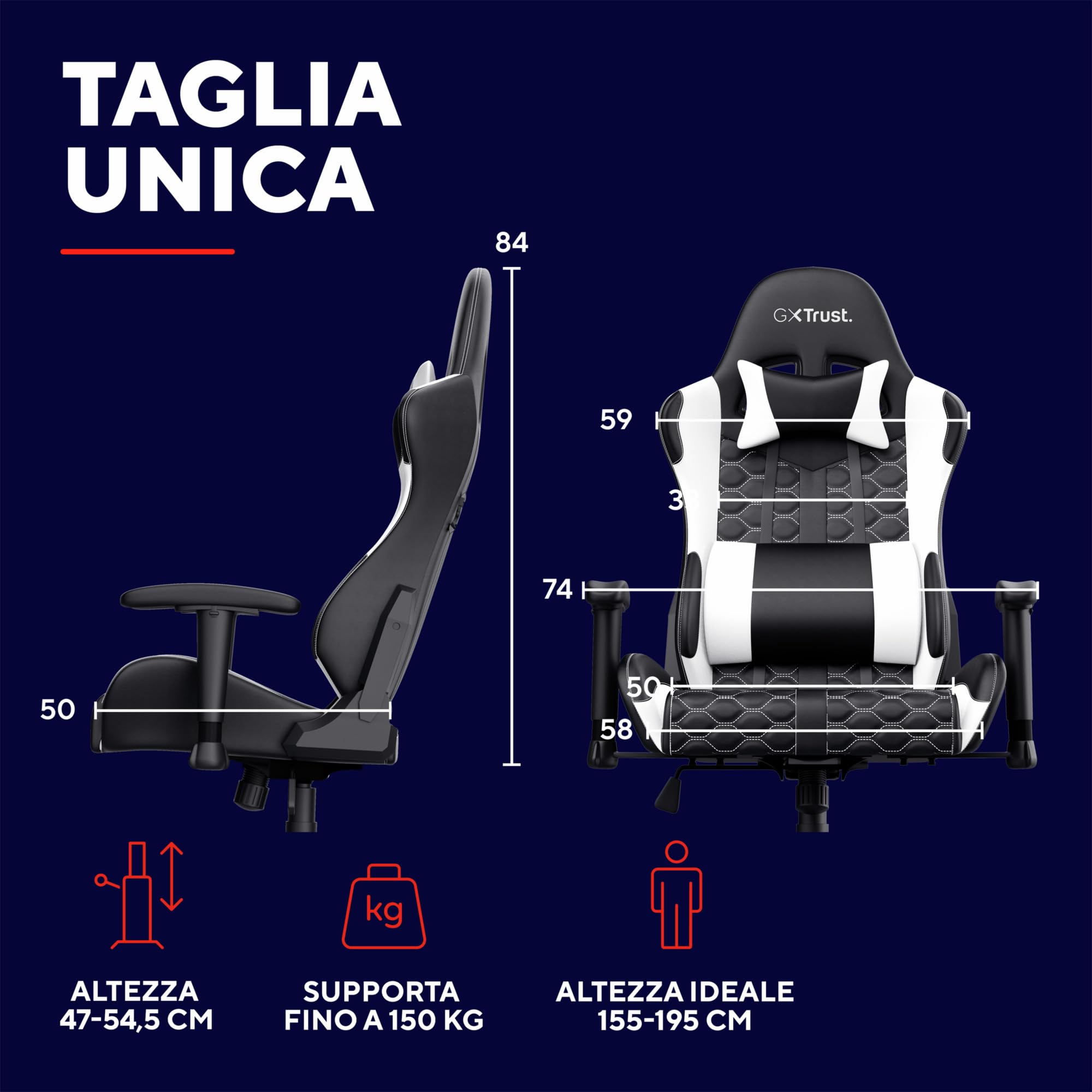 Trust Gaming GXT 708W Resto Sedia Gaming, Sedia 360° con Cuscini Rimovibili, Regolabile in Altezza, Sedia Girevole da Scrivania per PC, Ufficio, per Gioco – Bianco