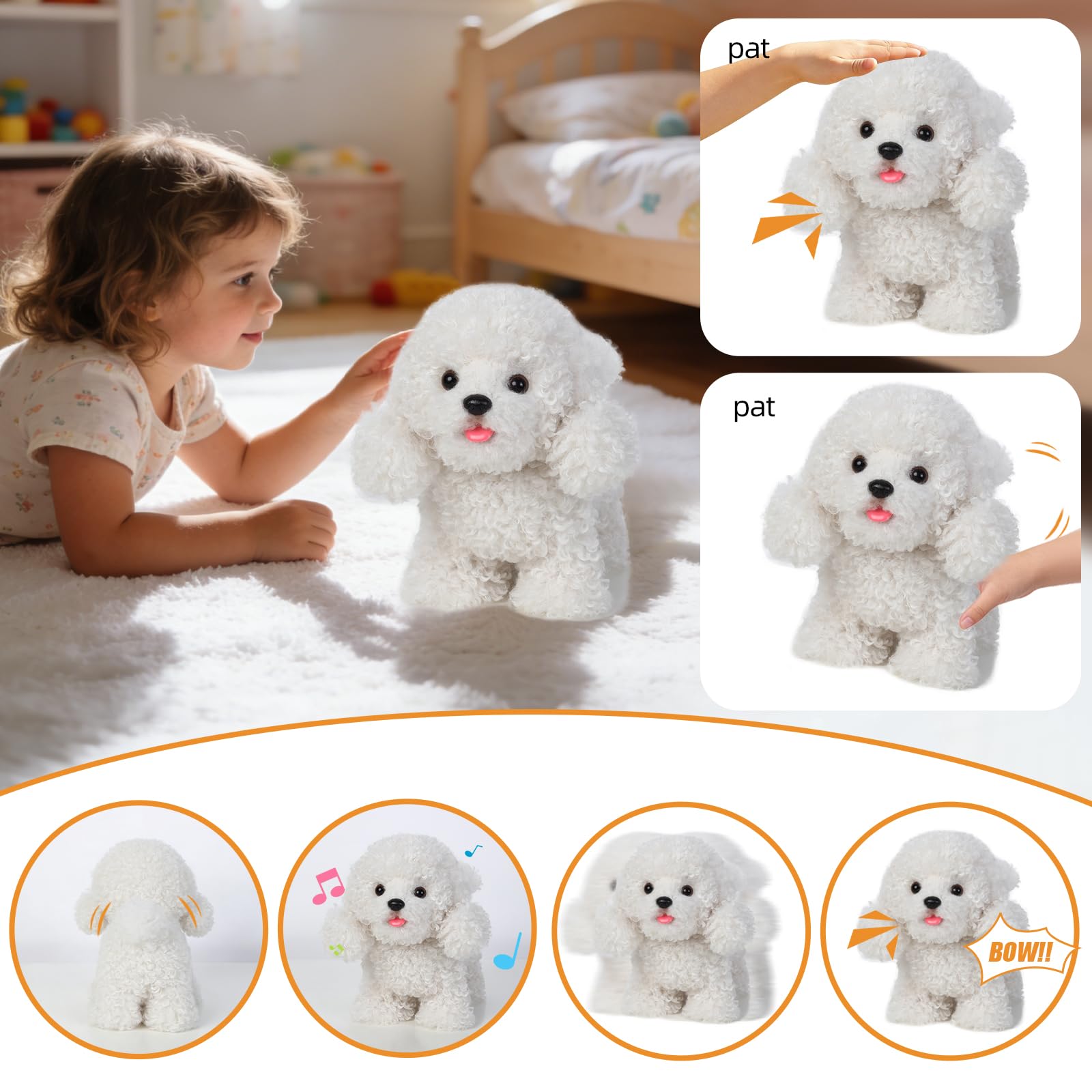 CU-MATE Perro de caniche caminante, perro de peluche electrónico, cachorro interactivo, caminar, ladrar, mover la cola y hablar, regalos para niños y niñas
