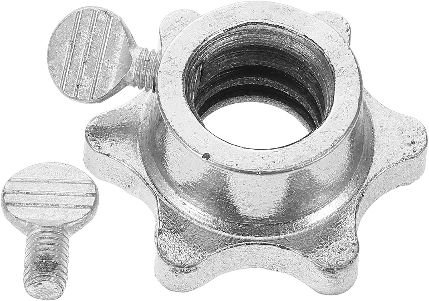 SHINEOFI Silver Steel Barbell Collars with 25mm Hole Diameter Locking Nuts | Anti-slip Screw Clamp Design, Multipurpose Use, Easy-to-use Locking Mechanism for Bar and Dumbbell Setups