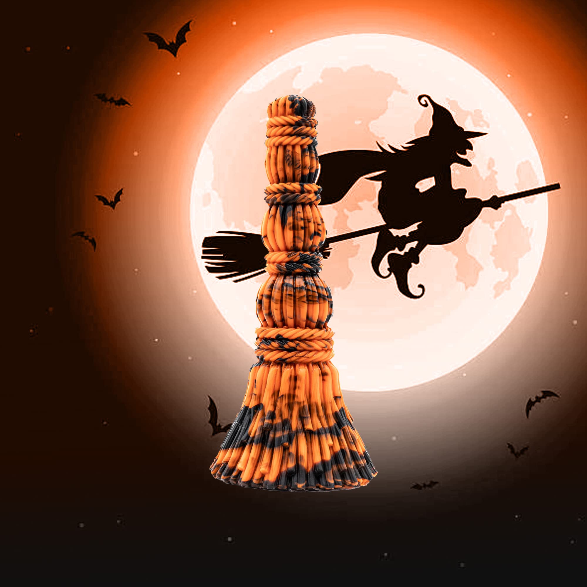 Brumhilda Witches Broom Suction Cup Dildo - UV Orange/Black Halloween Color Scheme, Handmade in The USA, Adult Sex Toys (): Large