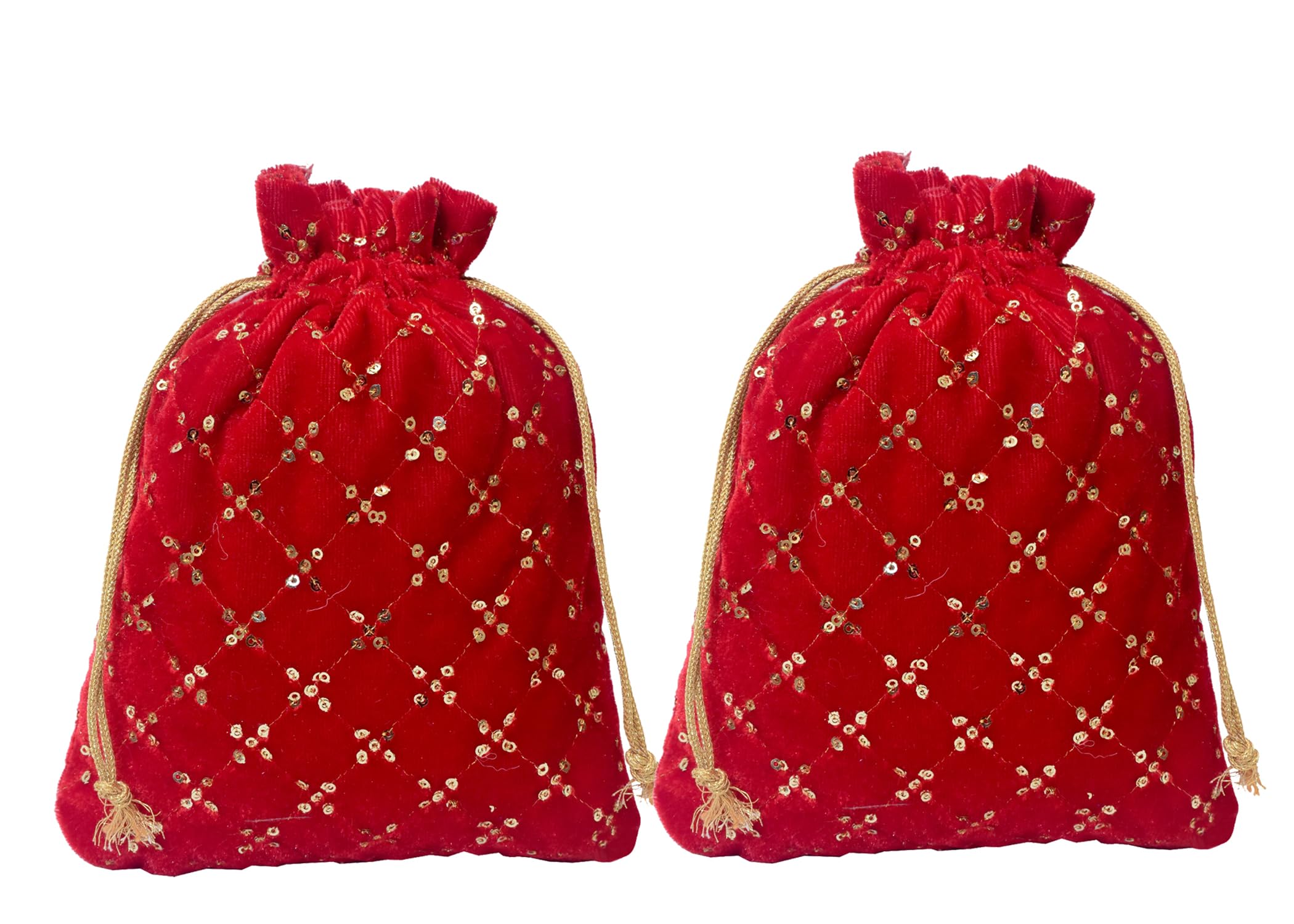 2 Pc Large size Red potli for festival gifting| indian gift pouches for return gifts set, reusable party favor bags, bridal shower indian wedding bags, velvet drawstring Women handbag Purse by Dulhan-image-8