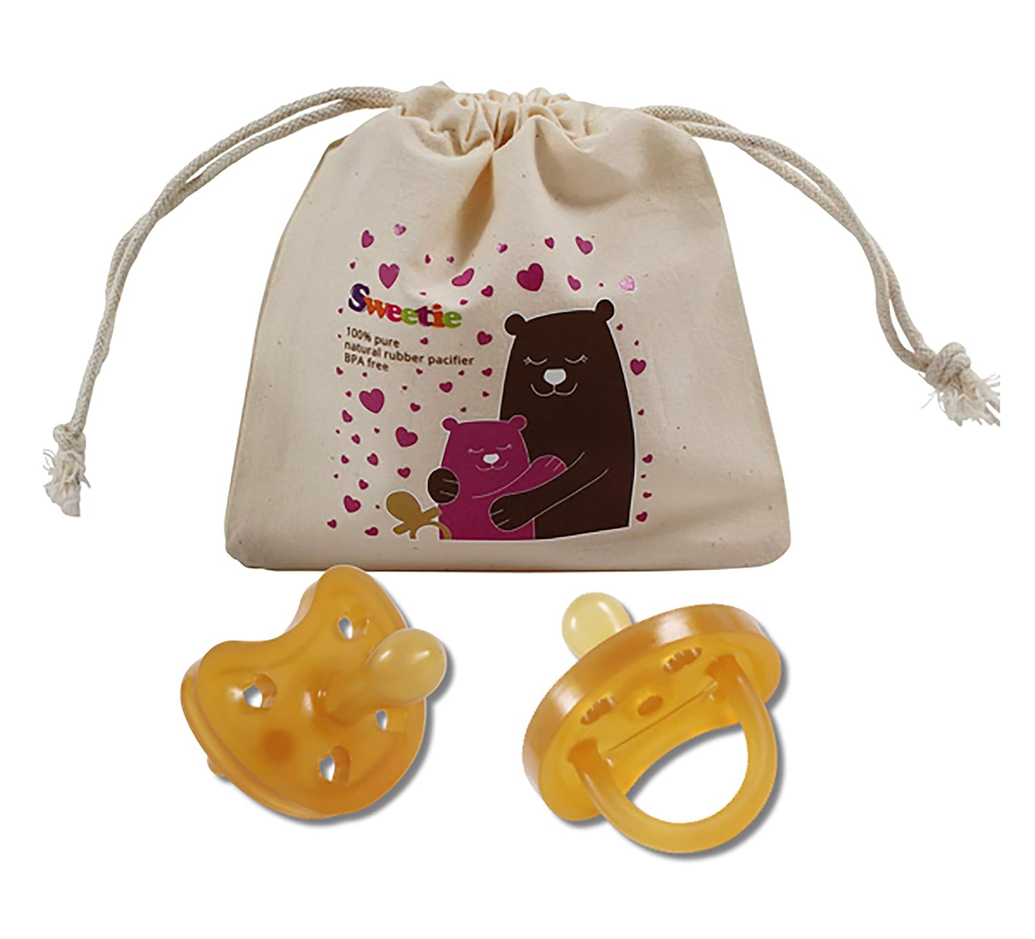 Sweetie Heart Shape Rubber Pacifier Natural Rubber with Symmetrical Nipple 1 Count (0-6 Small)