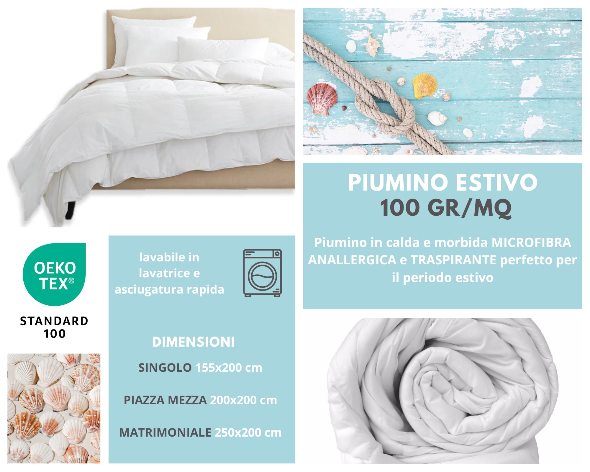 Tata Home Piumino Singolo Primaverile Estivo in Morbida Microfibra di Poliestere Piumone Letto Leggero Coperta Trapunta Sottile Bianco Misura 150x200 cm Mod. Summer