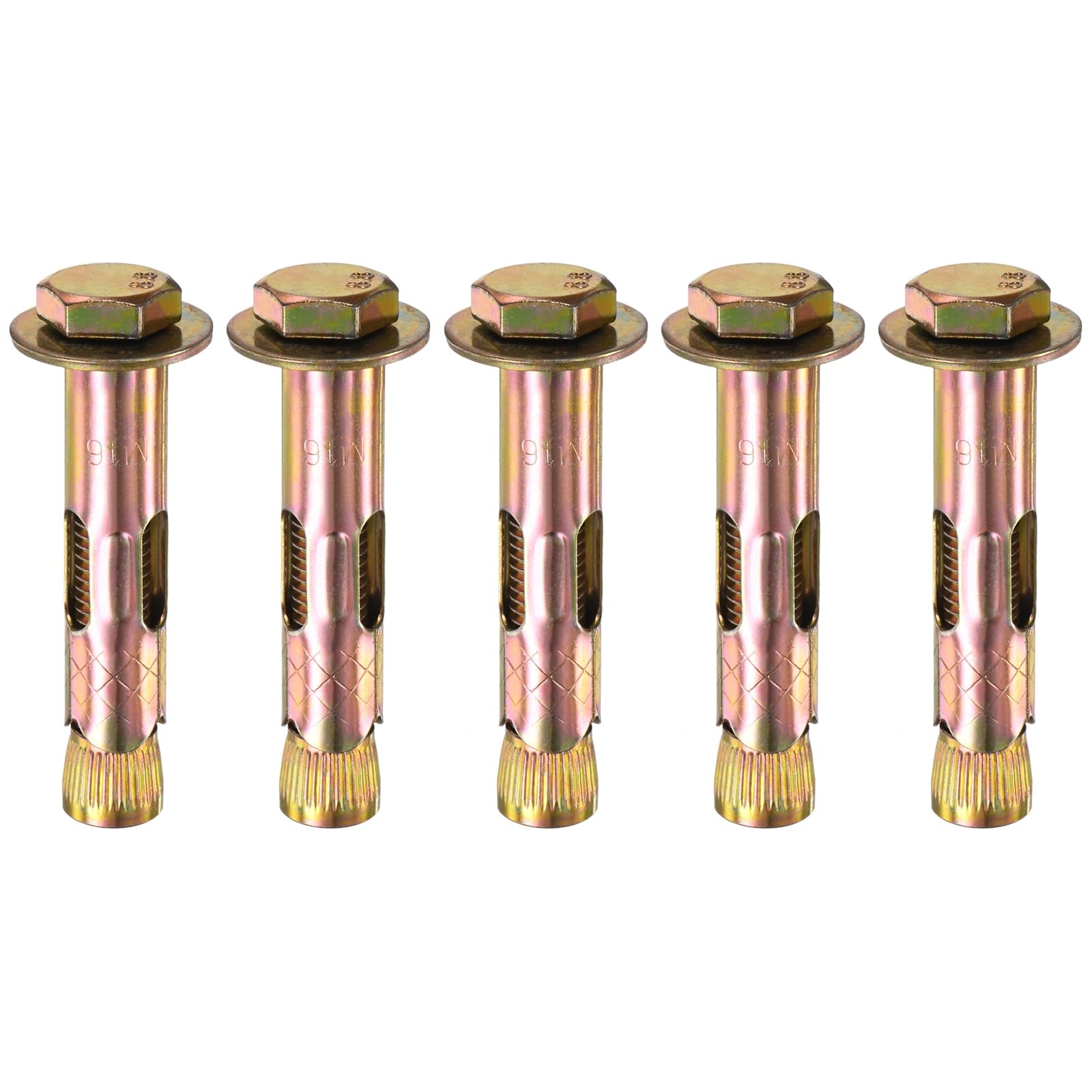M METERXITY 5-Pack Hex Expansion Bolt, M12x80mm Colored Galvanized Iron-Carbon Steel External Hex Expansion Bolts, Anti-Corrosion Metal Bolt for Concrete/Dry Brick/Block Walls — image 1