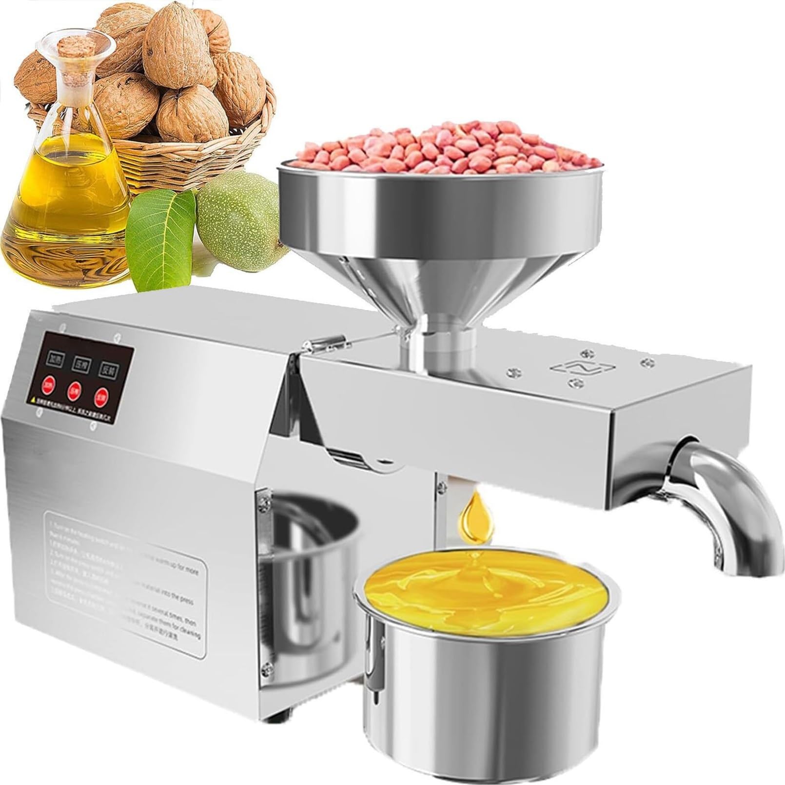 MYUYEE Automatic Oil Extractor, Food Grade 304 Stainless Steel Commercial Electric Hot/Cold Nut Seed Extractor For Peanuts, Nuts And Seeds