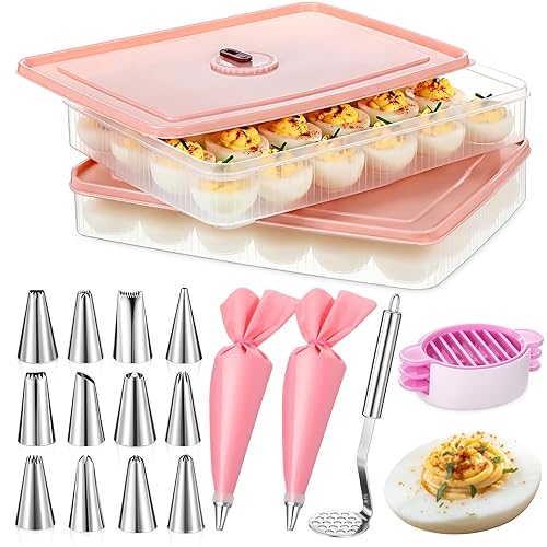 2 Pack Deviled Egg Container with Lid and Piping Bags