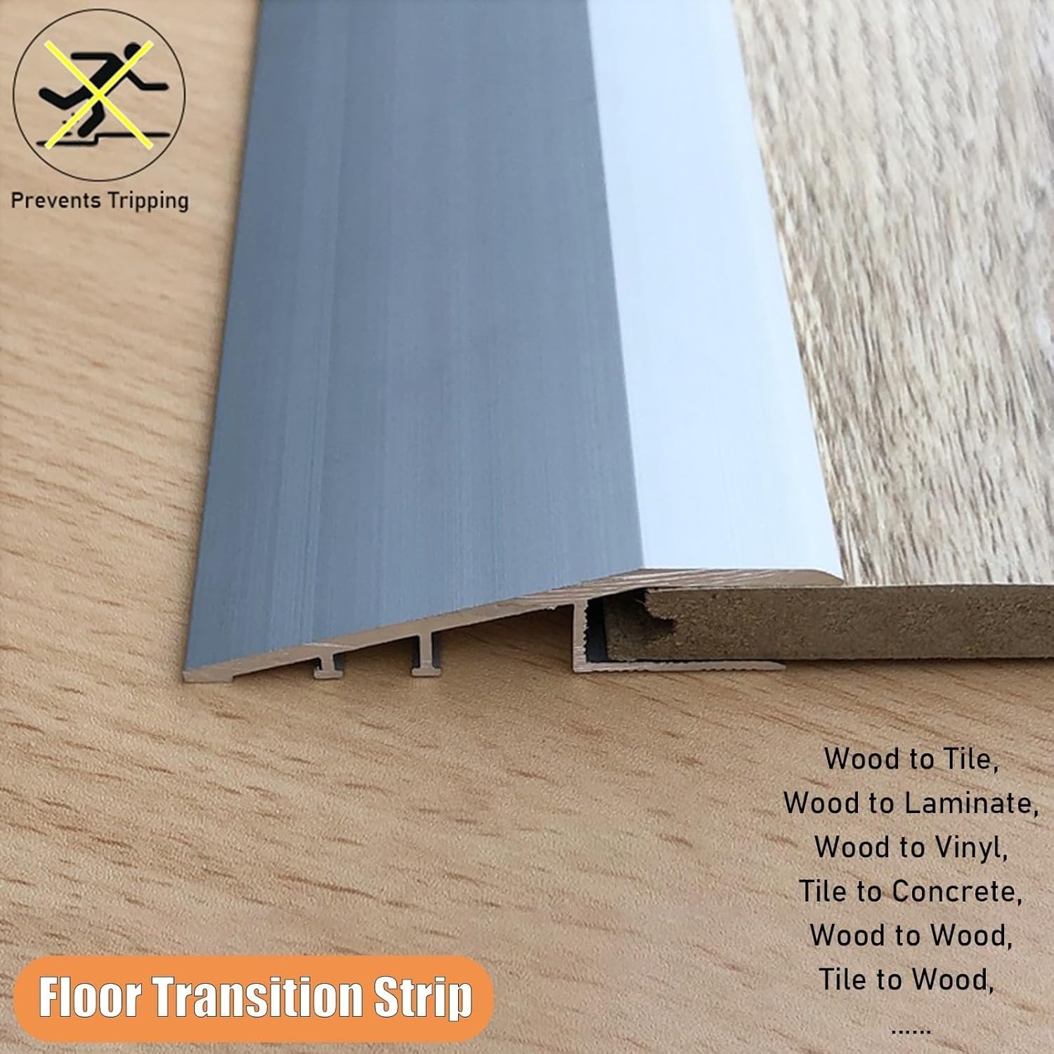 Aluminiowa listwa przypodłogowa o wysokości 1,19 cm (1,19 cm), listwa krawędziowa, możliwość przycięcia, próg, osłona szwów, niestandardowy rozmiar, srebrna listwa podłogowa (125 cm/49,2 cala)