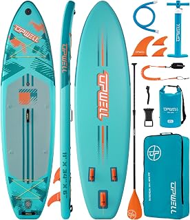 UPWELL 11'×34" Inflatable Paddle Board, SUP Board for Adults & Teens, Inflatable SUP Board with Premium Accessories, Backpack, Paddle, Leash, Hand Pump, Fins
