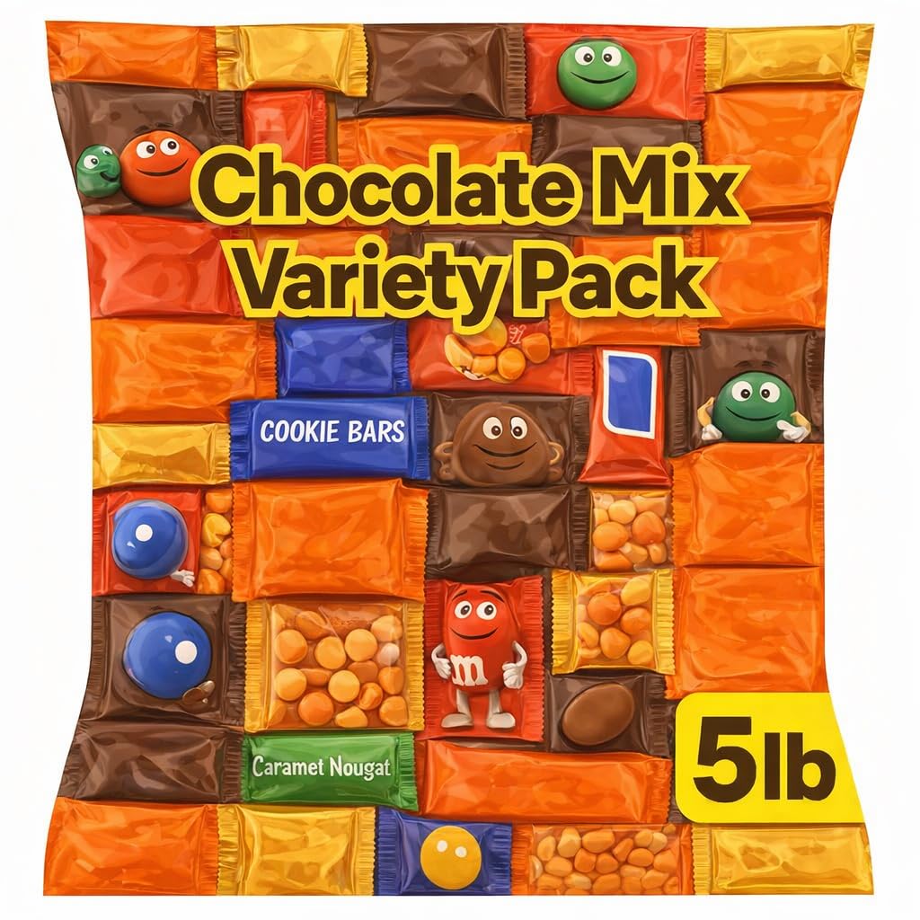 Assorted Bulk Chocolate Candy Variety Pack 5 LB – Mini Milk & Dark Bars – Individually Wrapped for Office, Parties, and Favor Bags 3400021000