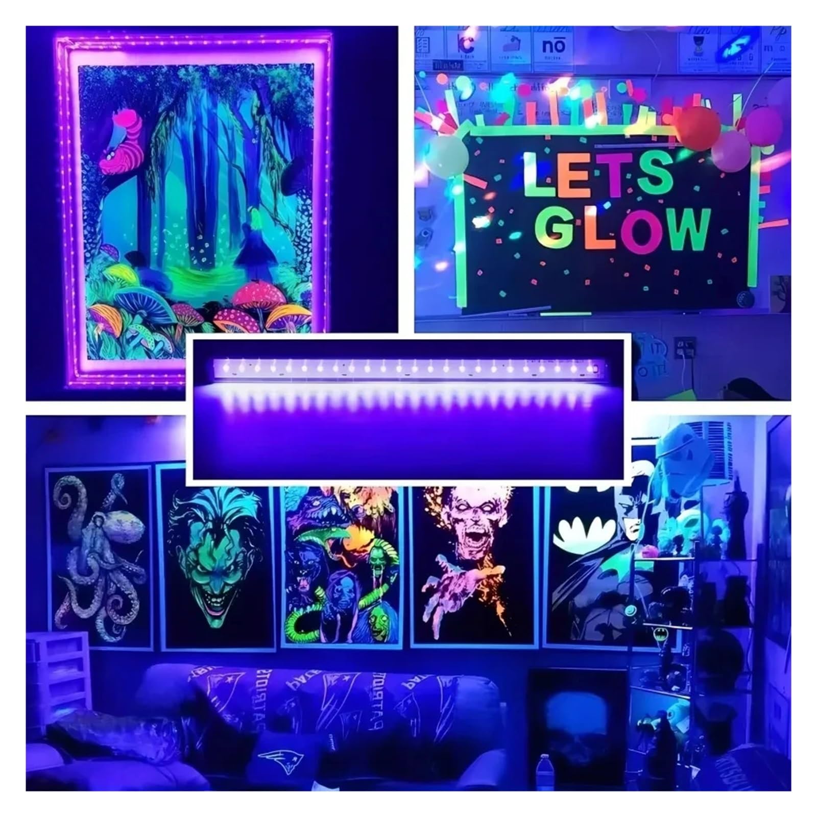 1/2 szt. listwy świetlnej UV do pokoju, szafki, świąteczne dekoracje na Halloween, plakat z farbą do ciała, fluorescencyjny gobelin, świecąca impreza(2Pcs)