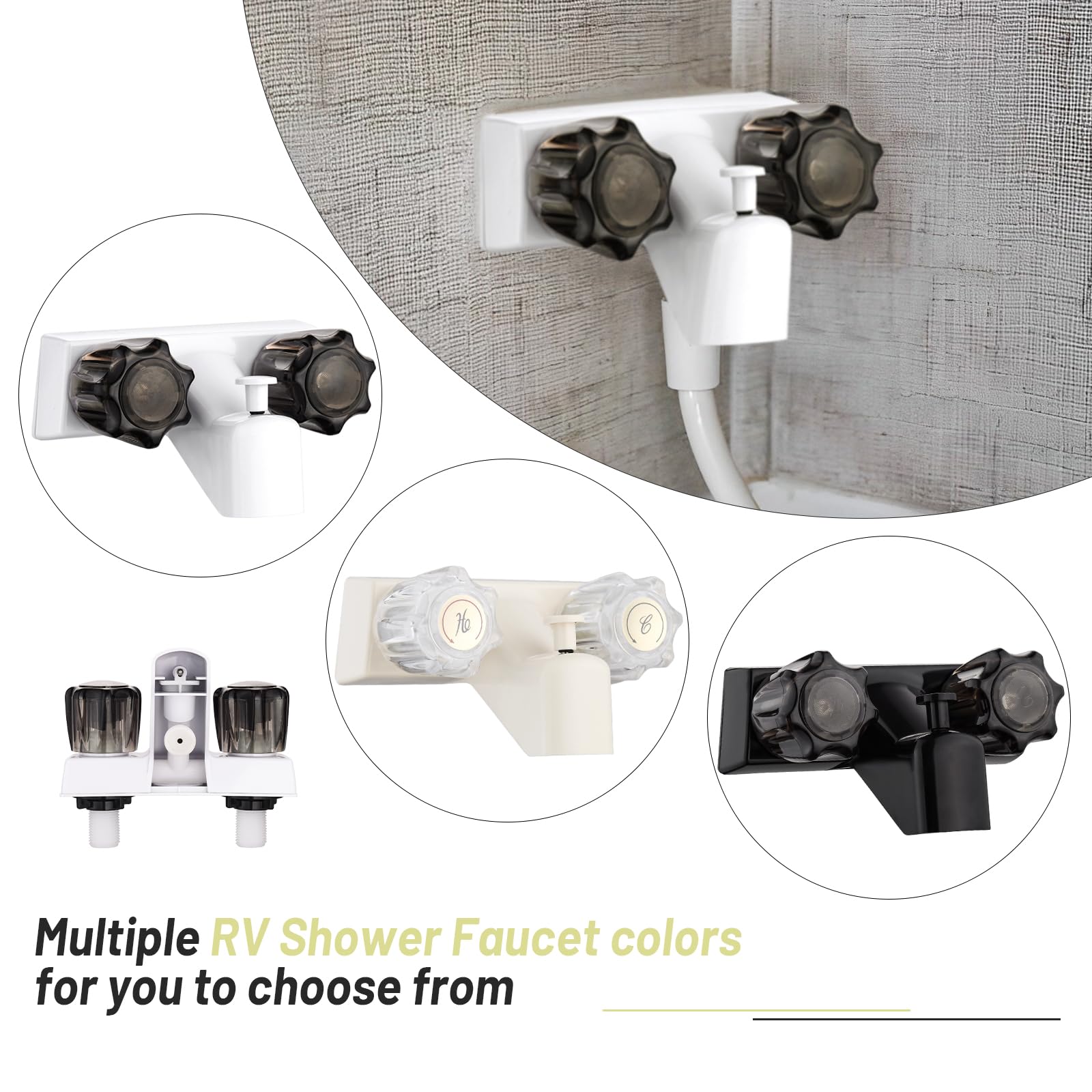 Grifo de ducha para caravana, grifo de ducha de doble mango, grifo de bañera RV de 4 pulgadas con desviador de ducha, ducha exterior para caravana, furgoneta cámper, ducha de baño exterior e interior