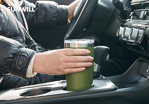 Miniatura 6 de SUNWILL Vaso de café de viaje de 20 onzas, taza aislada con tapa, taza de acero inoxidable para exteriores, con recubrimiento en polvo, color oliva