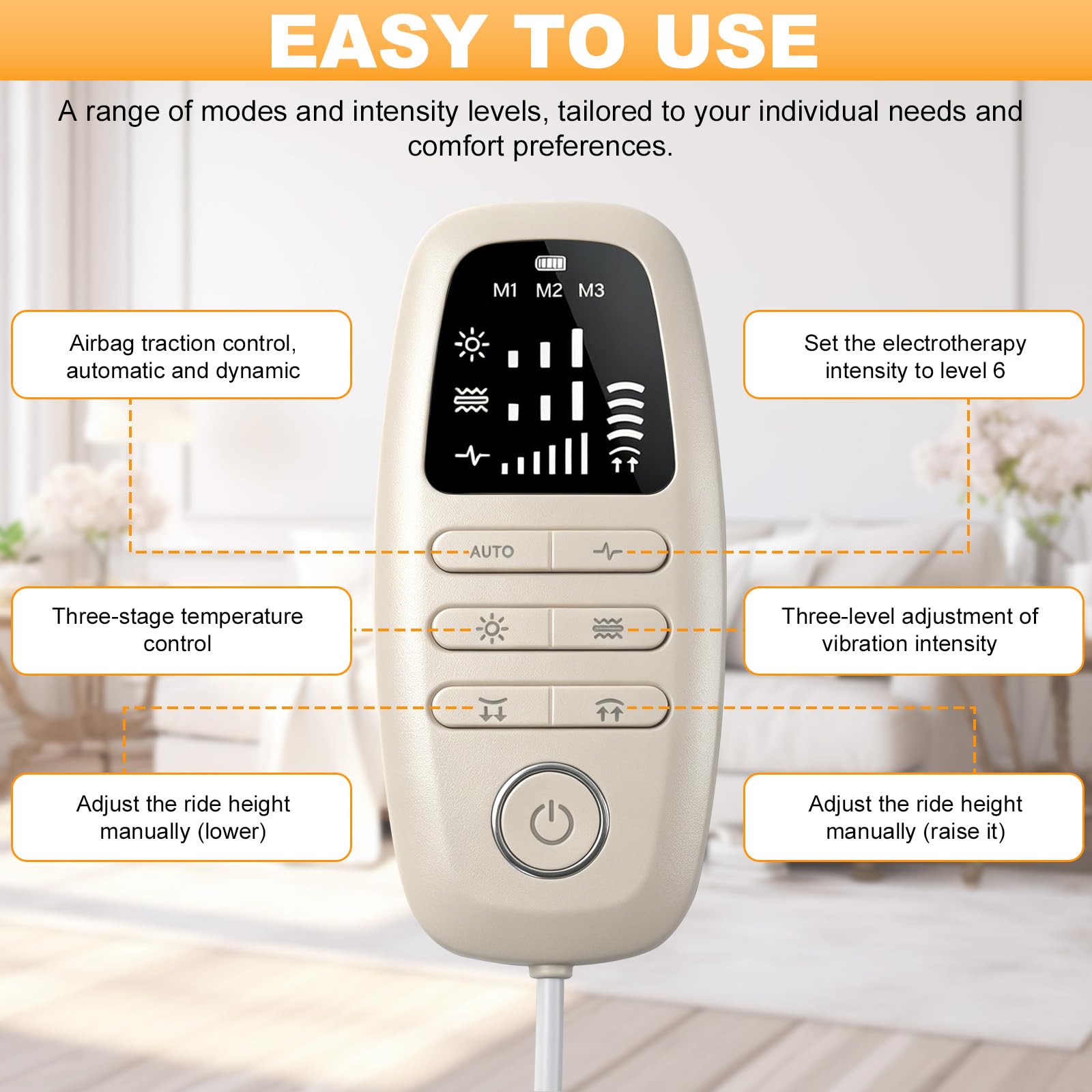 5 en 1 Appareil de Massage Lombaire électrique, 3 Niveaux Appareil de Massage Dorsal Sans Fil avec Traction 26°par Airbag, Compresse Chaude, Electrothérapie EMS à 6 Niveaux, Vibrations