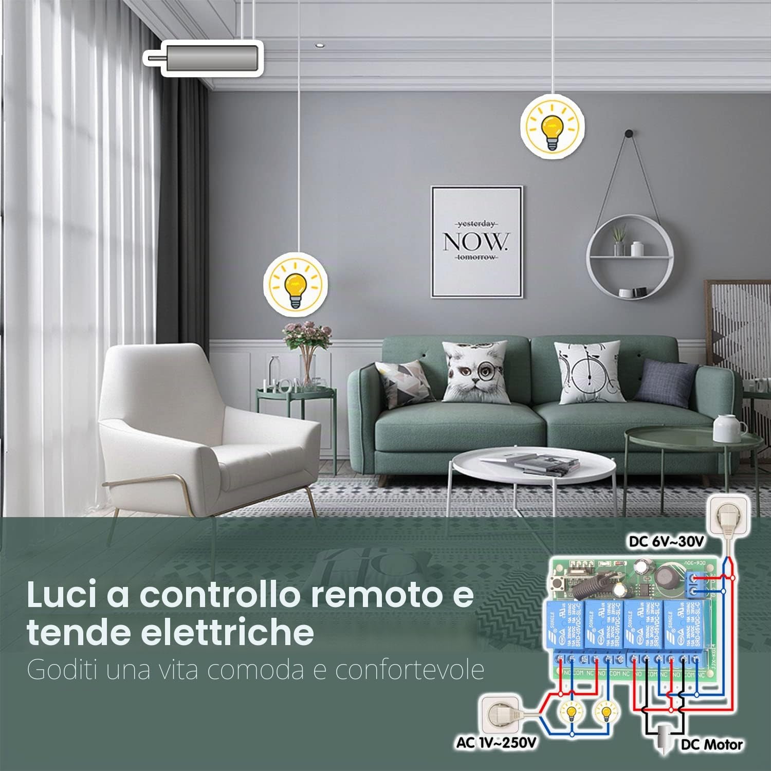 DieseRC 12V 24V 4 Canali Relè Wireless Interruttore di Controllo Remoto DC 6-30V 433Mhz RF Modulo Ricevitore Universale 4CH con 2 Trasmettitori, per Luci, Porta del Garage, Motore, Fai da Te