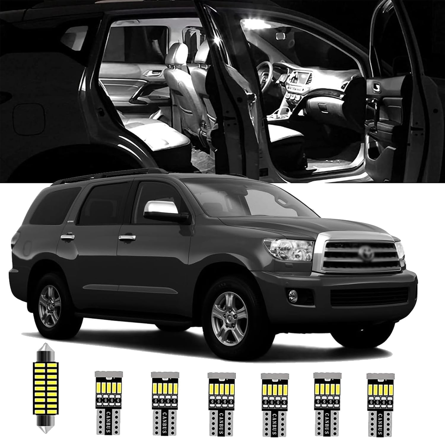 AWALITED 16pcs Sequoia Interior LED Lights Kit Ultra Bright Map Dome LED Replacement Bulbs for 2001 2002 2003 2004 2005 2006 2007 Toyota Sequoia all Cab Sizes