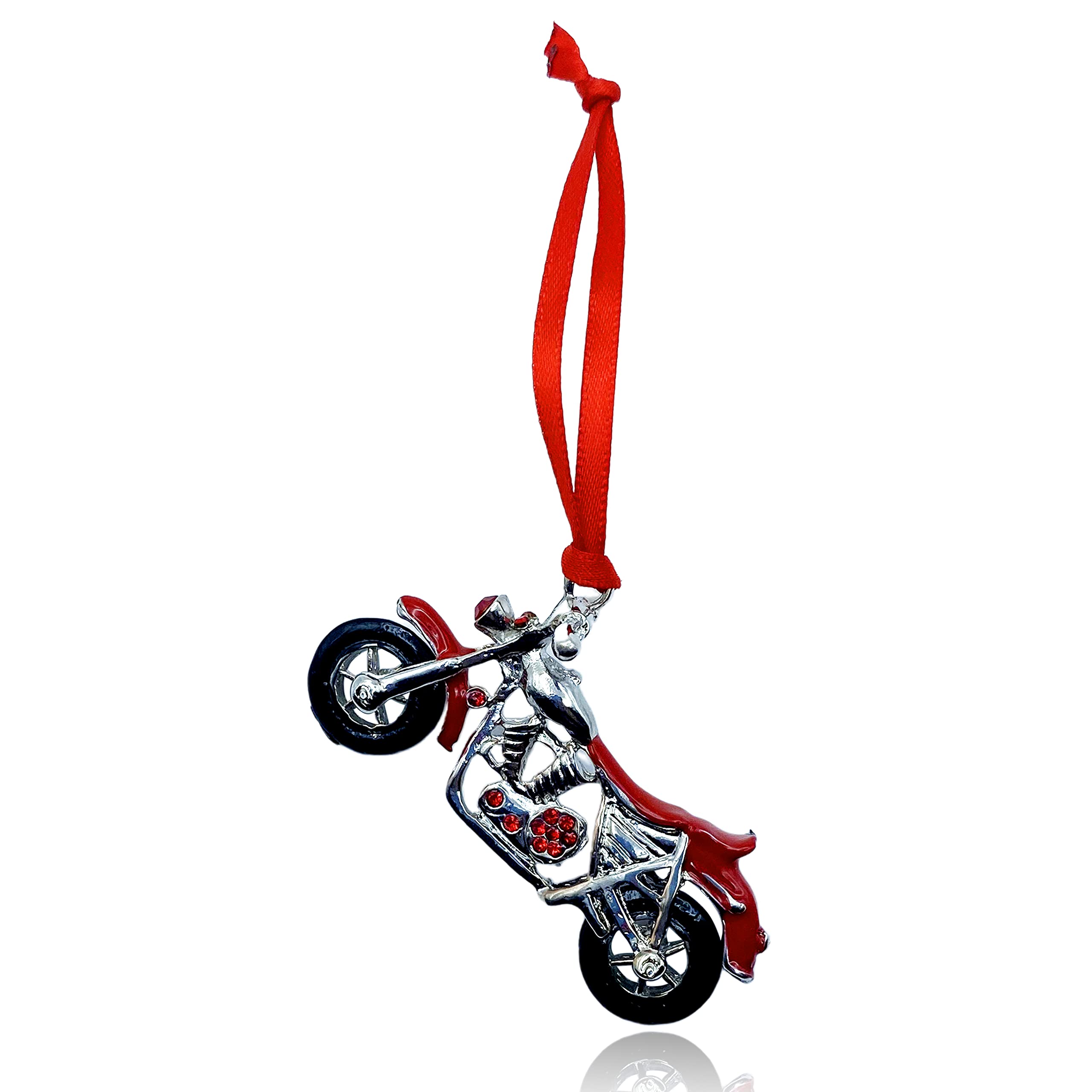 Red Motorcycle Bling Bike Crystal Holiday Tree Ornament - Rhinestone Christmas Lady Biker's Gift